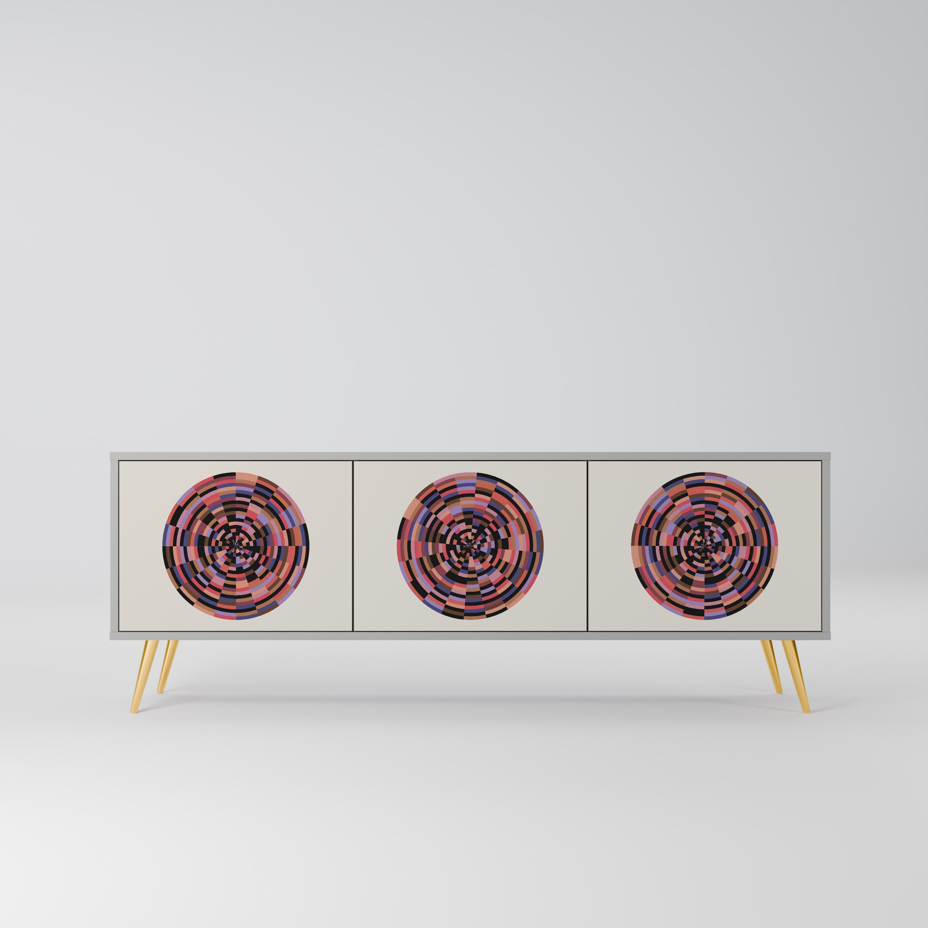 BROWN CIRCLES 3-Door TV Stand in Grey Finish