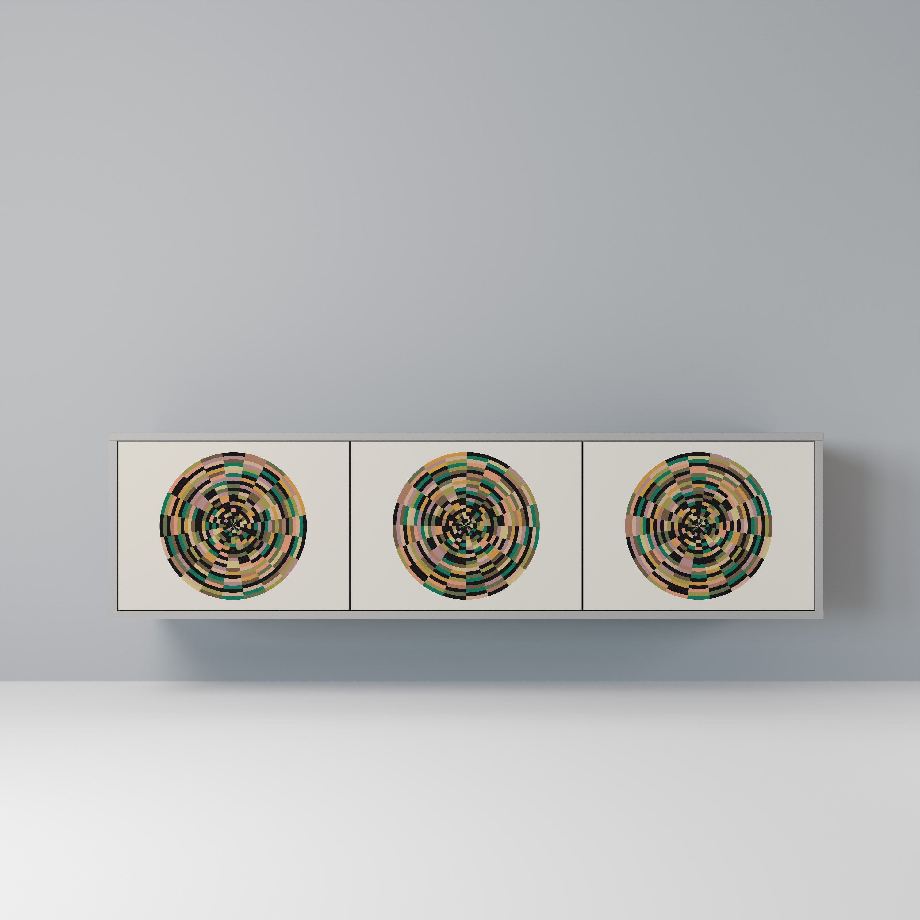 GREEN CIRCLES 3-Door TV Stand in Grey Finish