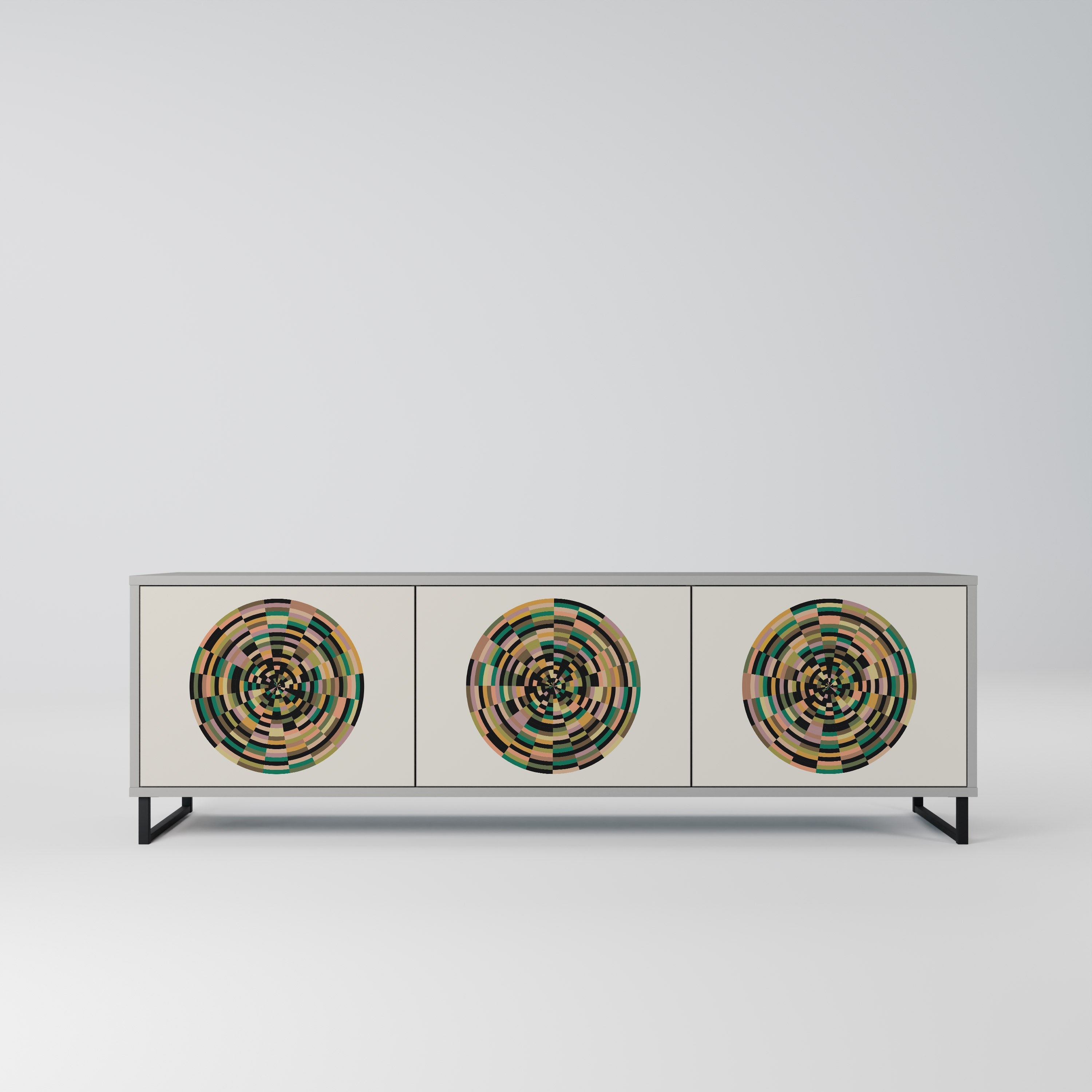 GREEN CIRCLES 3-Door TV Stand in Grey Finish