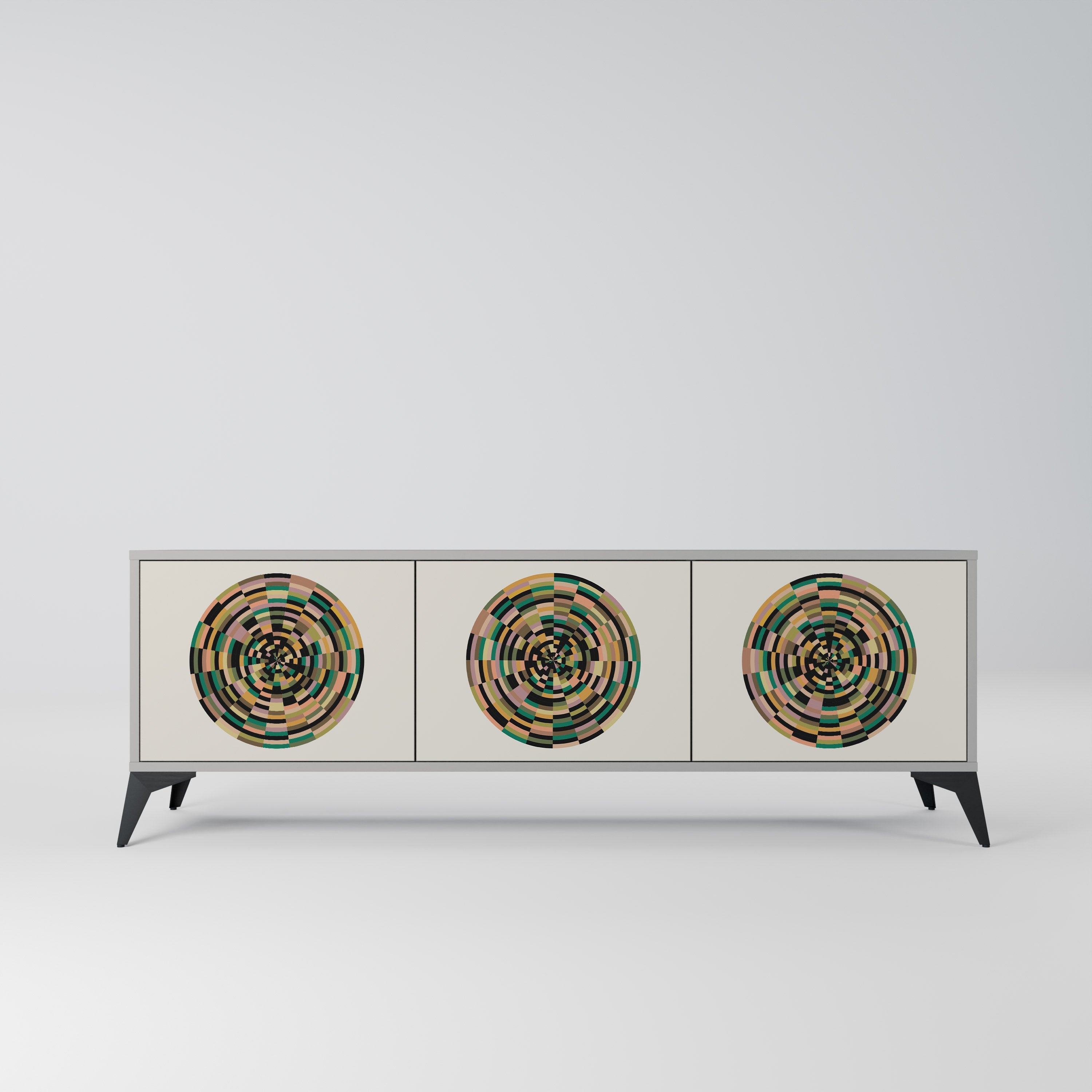 GREEN CIRCLES 3-Door TV Stand in Grey Finish