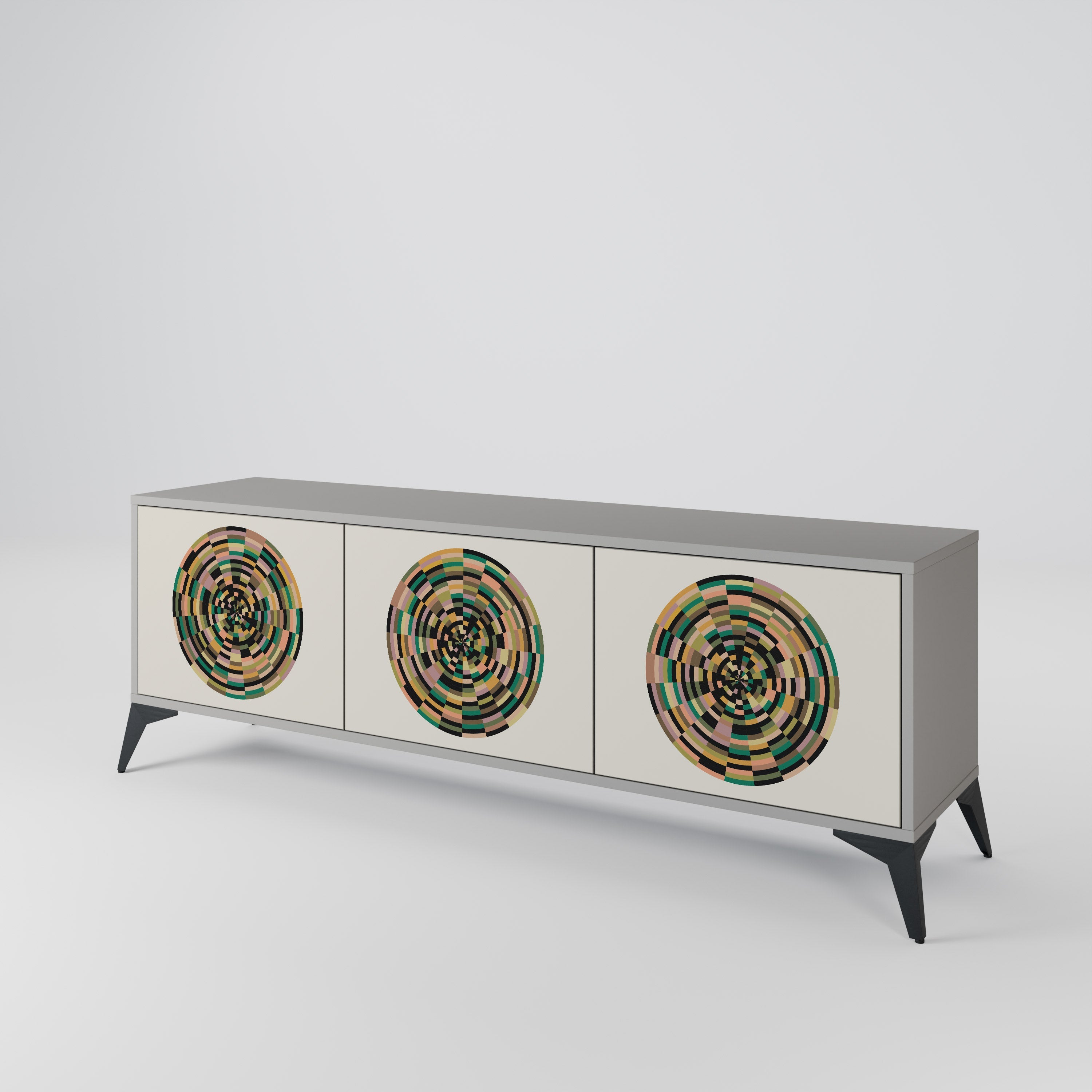 GREEN CIRCLES 3-Door TV Stand in Grey Finish