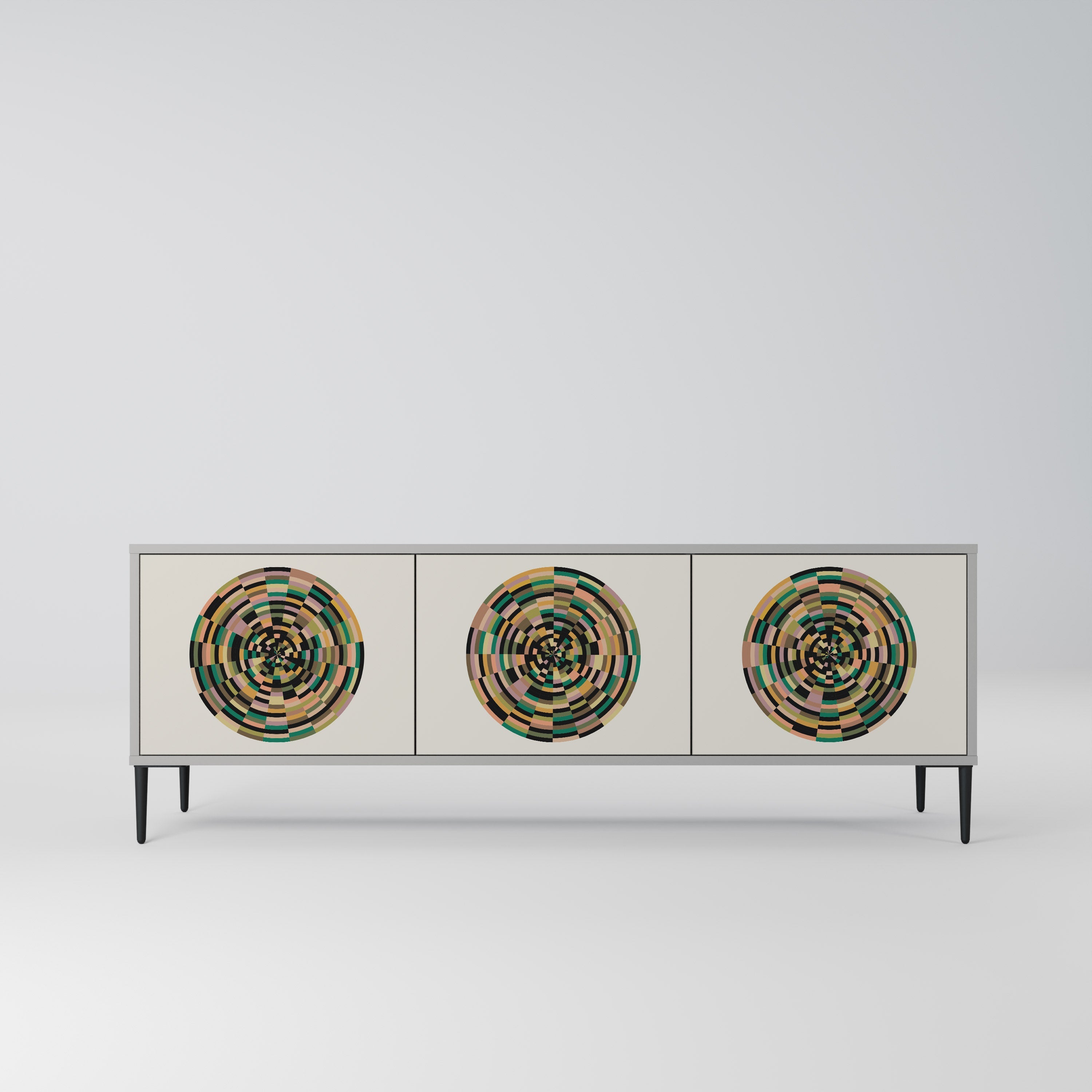 GREEN CIRCLES 3-Door TV Stand in Grey Finish