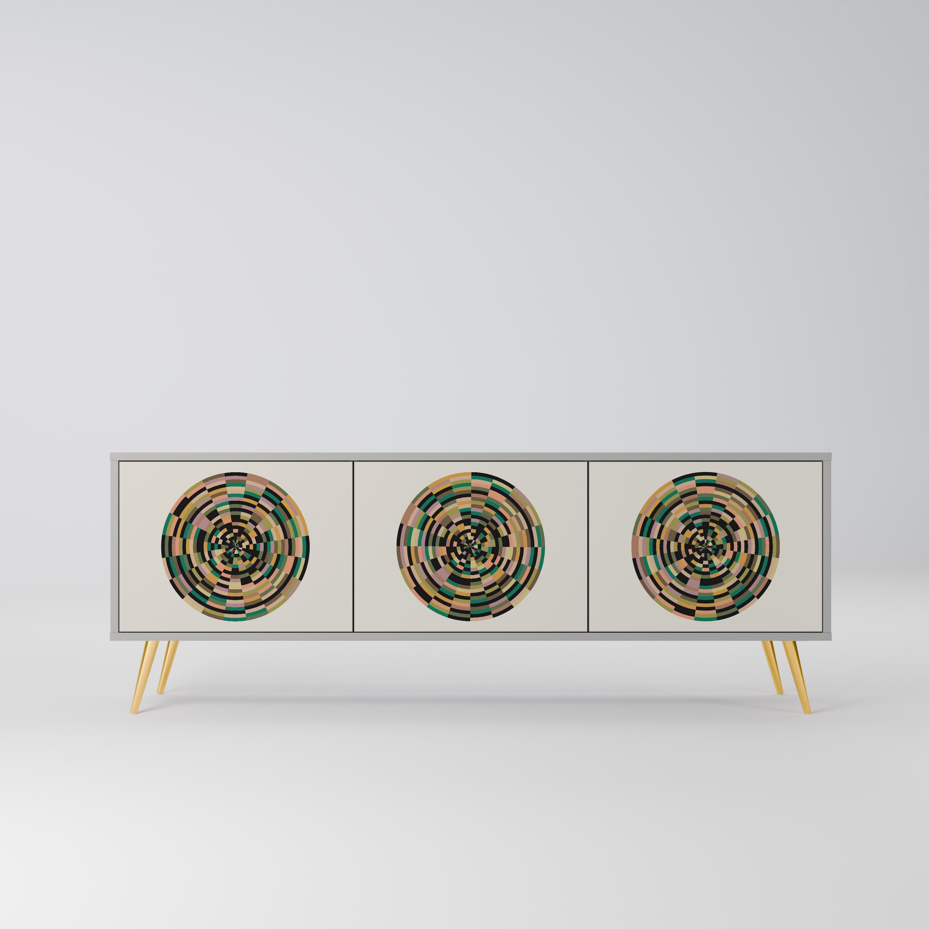 GREEN CIRCLES 3-Door TV Stand in Grey Finish