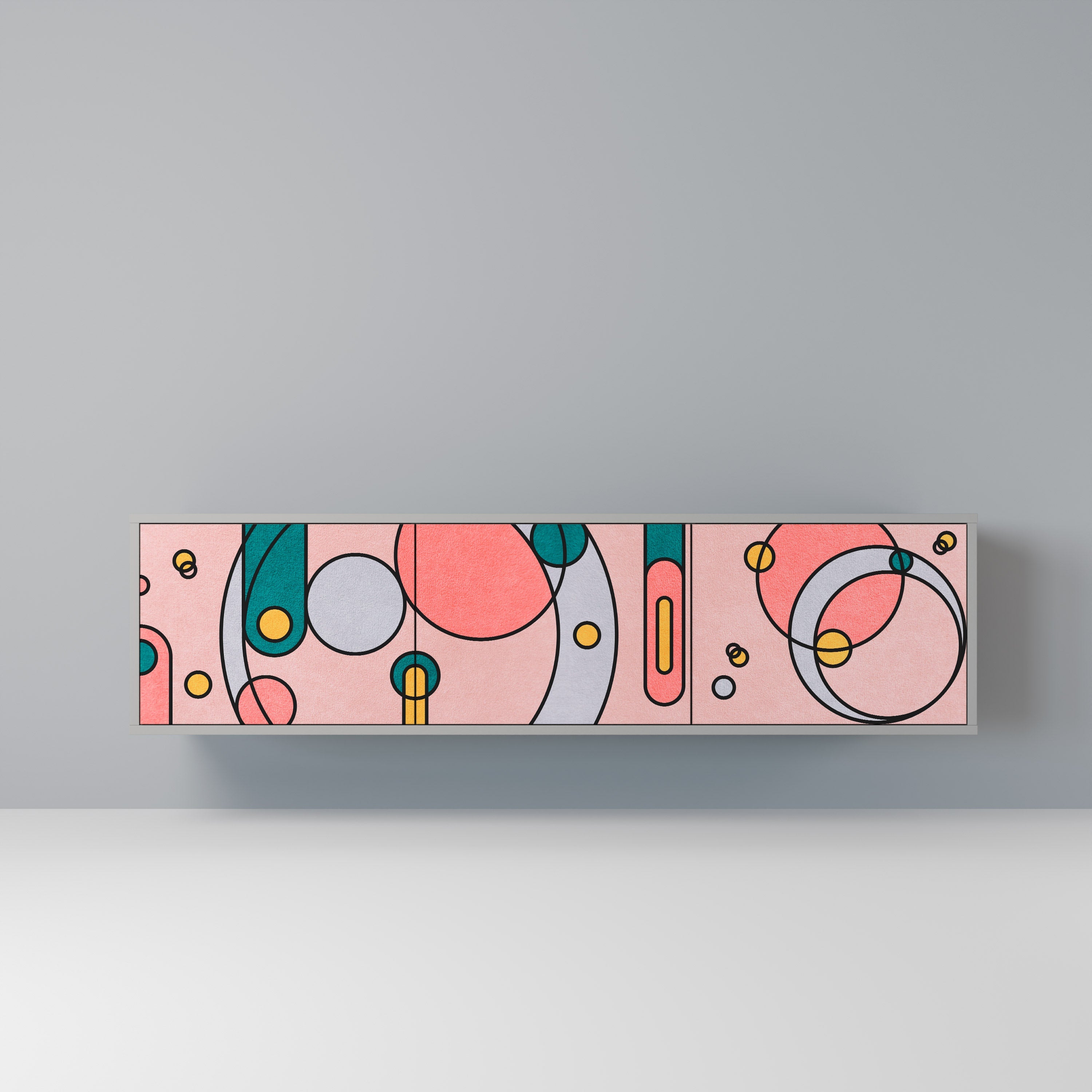 GOSSAMER ECHOES 3-Door TV Stand in Grey Finish