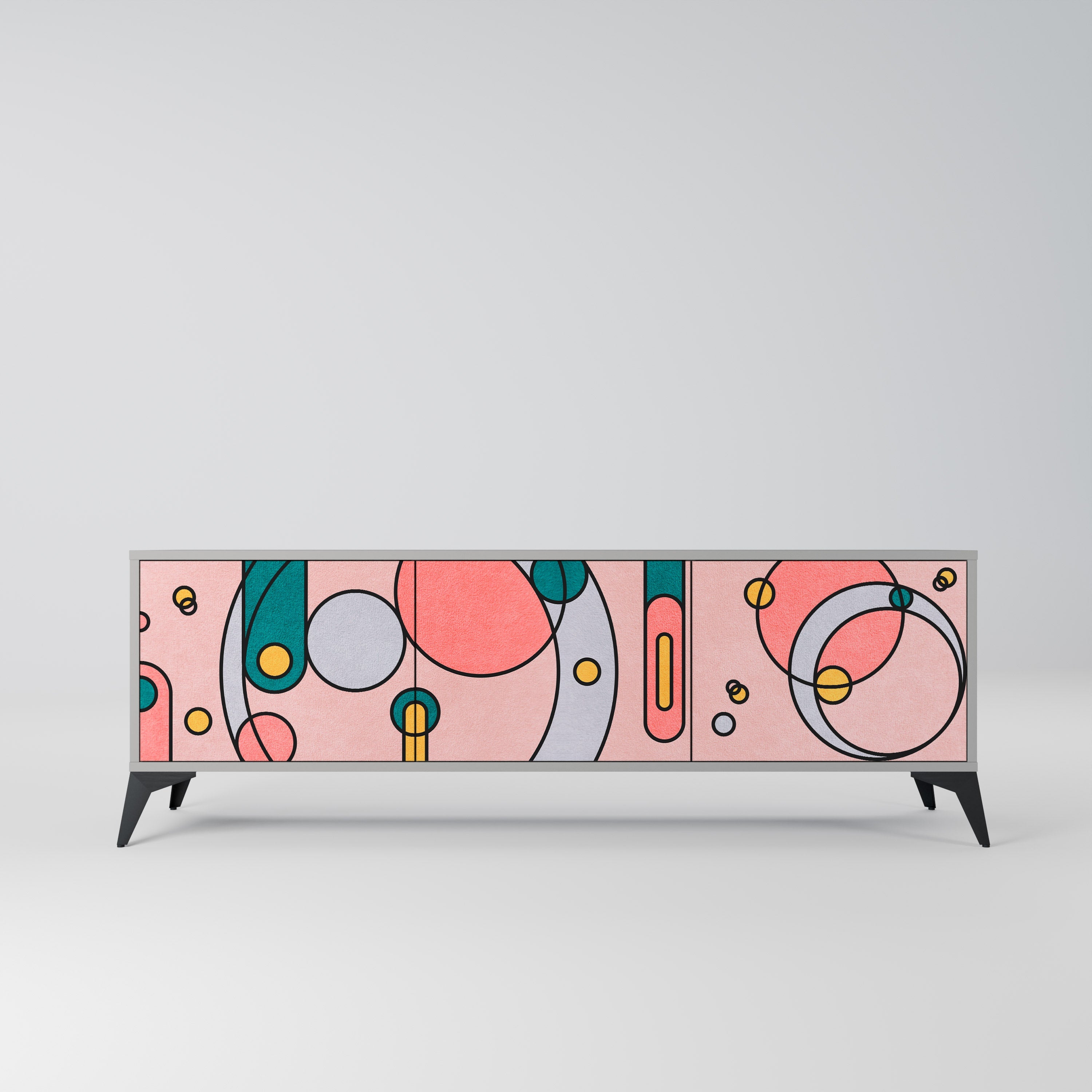 GOSSAMER ECHOES 3-Door TV Stand in Grey Finish