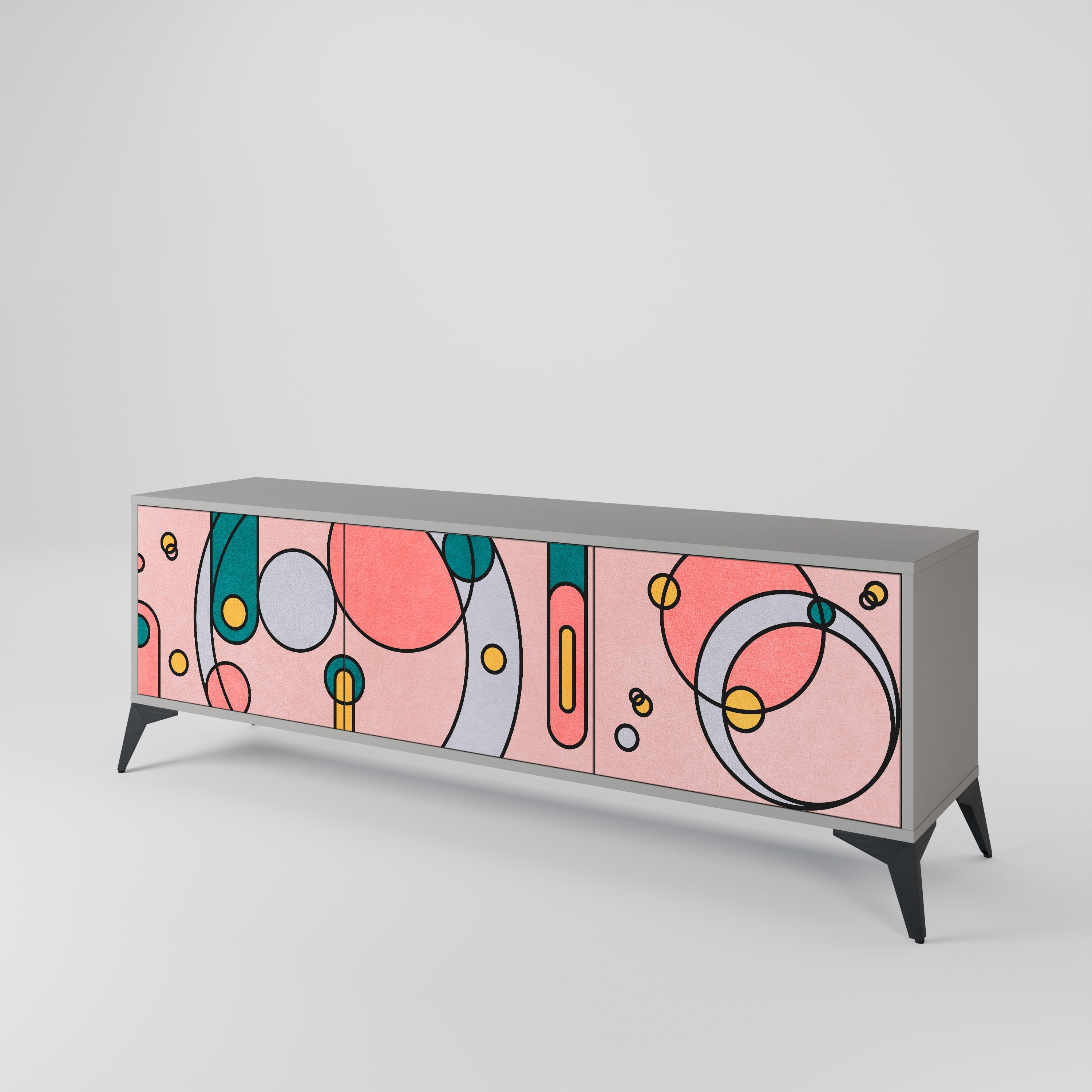 GOSSAMER ECHOES 3-Door TV Stand in Grey Finish