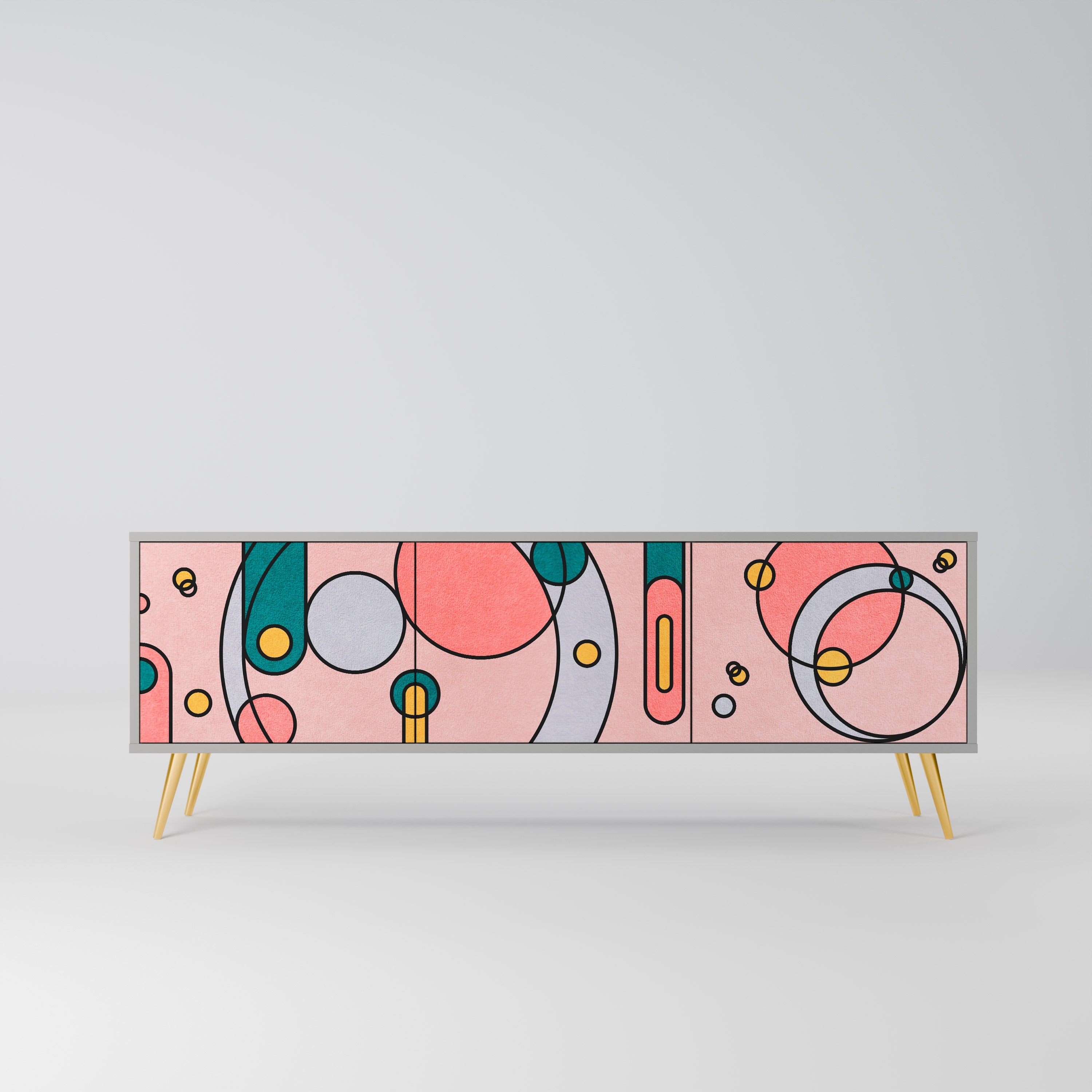 GOSSAMER ECHOES 3-Door TV Stand in Grey Finish