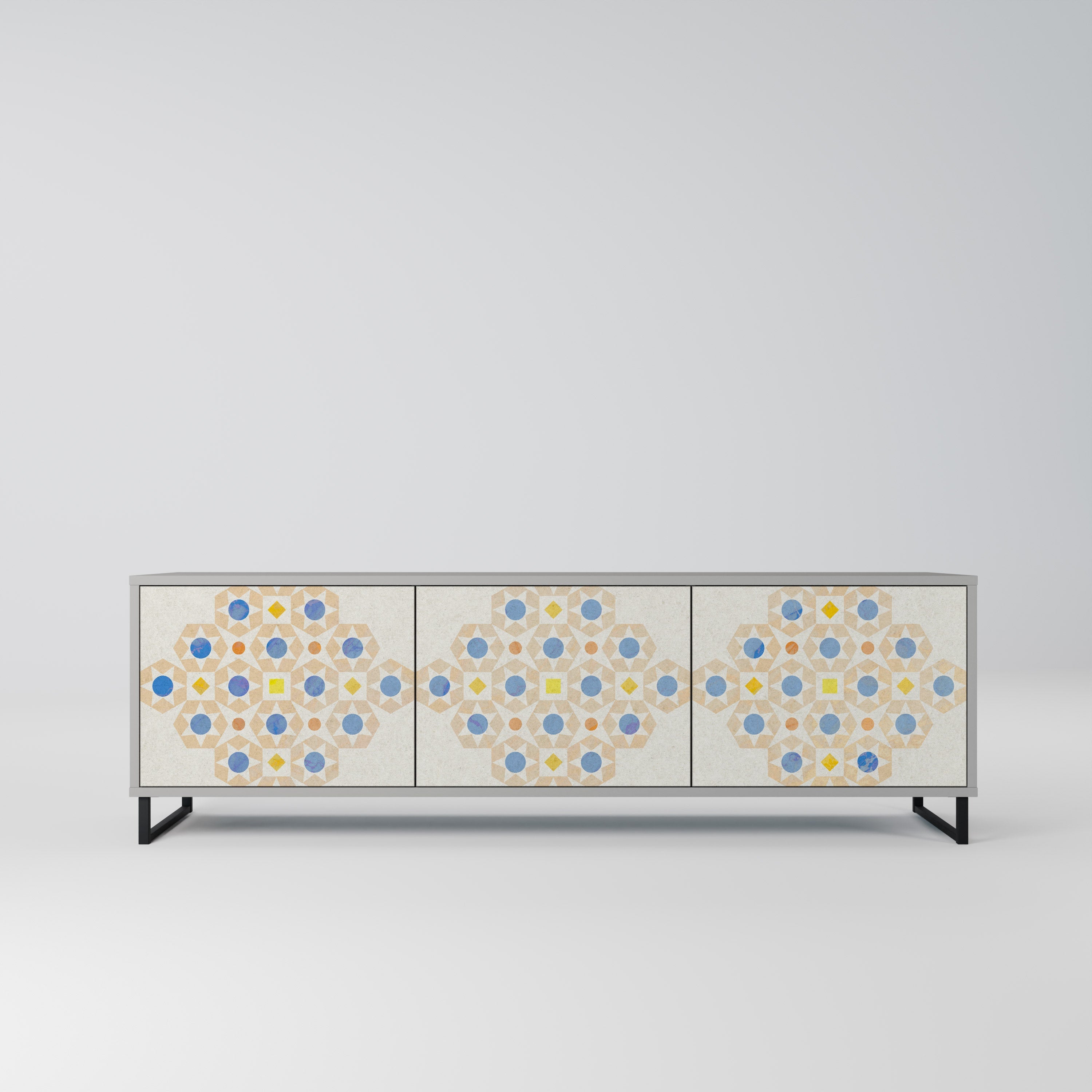 PATTERNED PRISM 3-Door TV Stand in Grey Finish