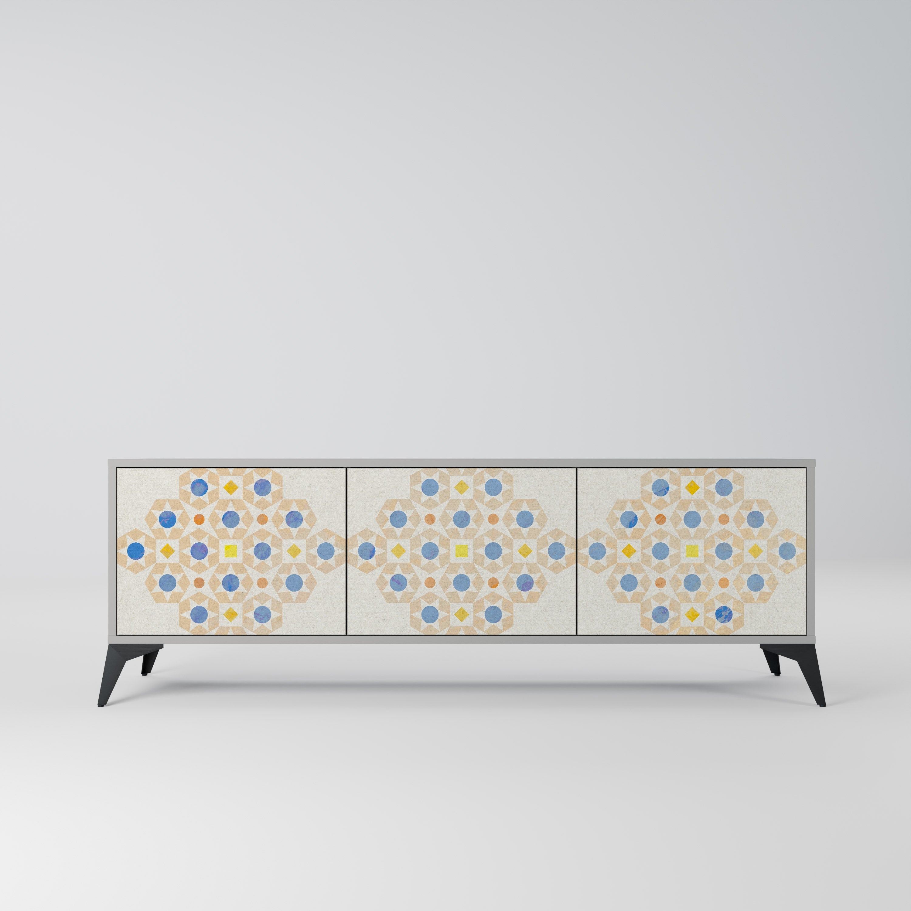 PATTERNED PRISM 3-Door TV Stand in Grey Finish