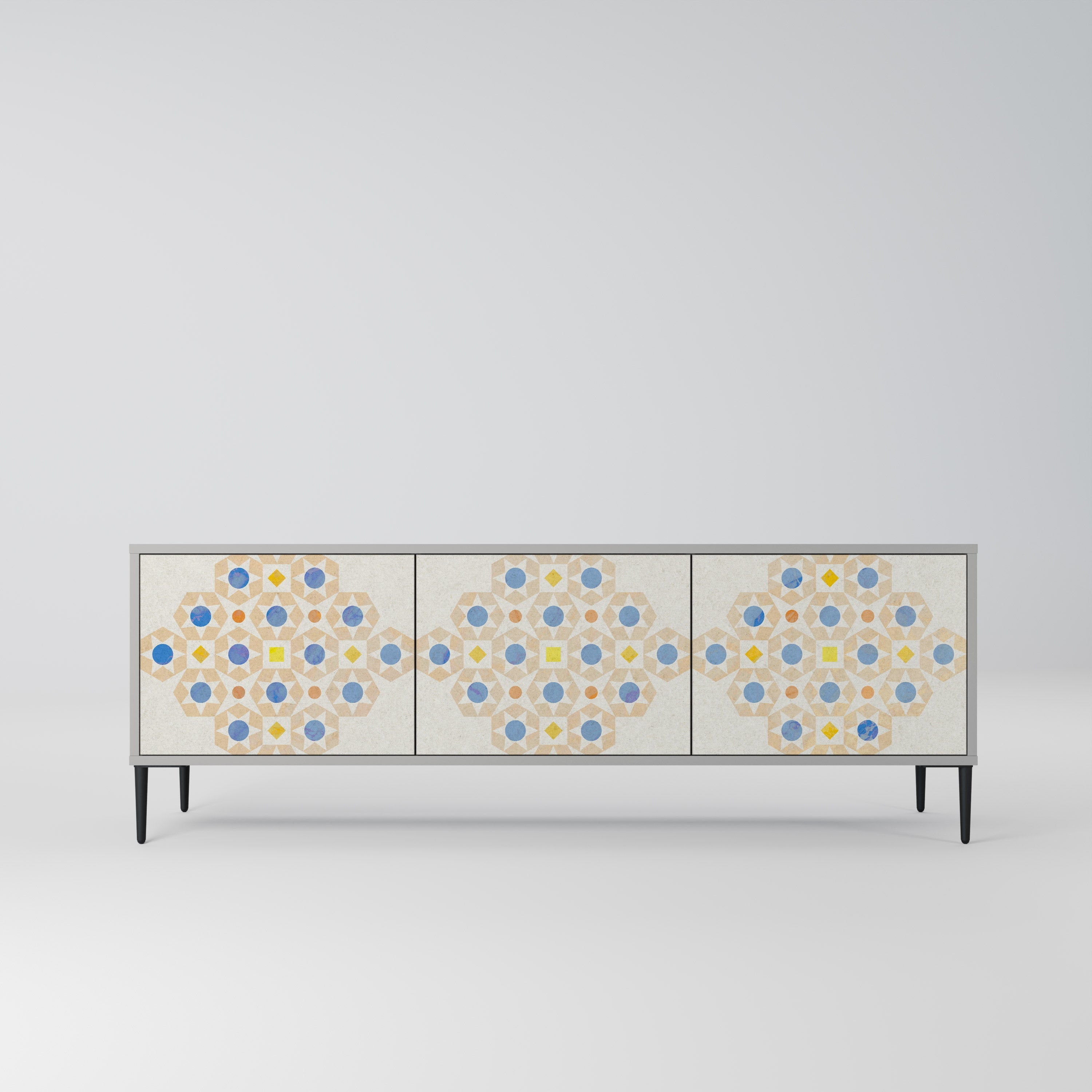 PATTERNED PRISM 3-Door TV Stand in Grey Finish