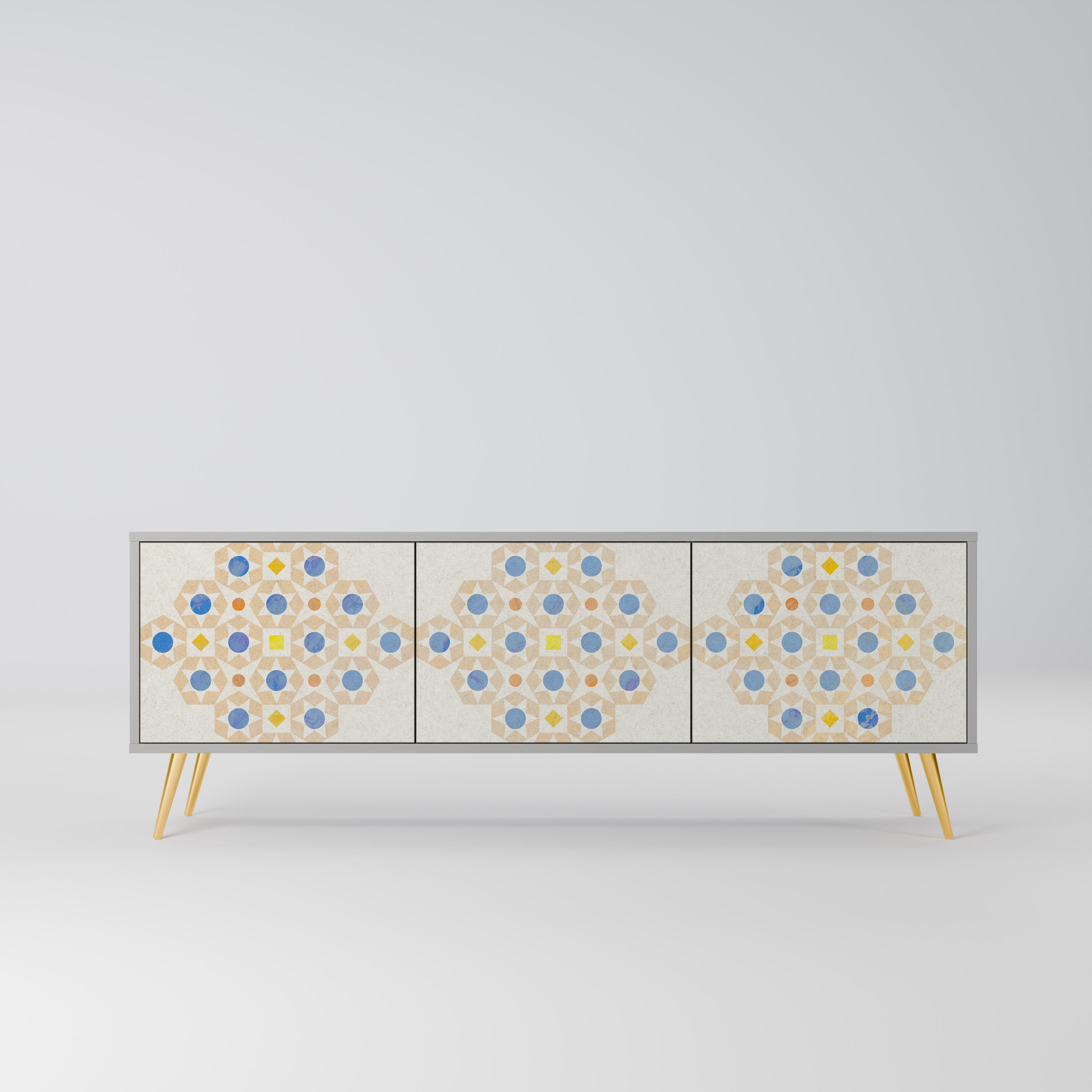 PATTERNED PRISM 3-Door TV Stand in Grey Finish