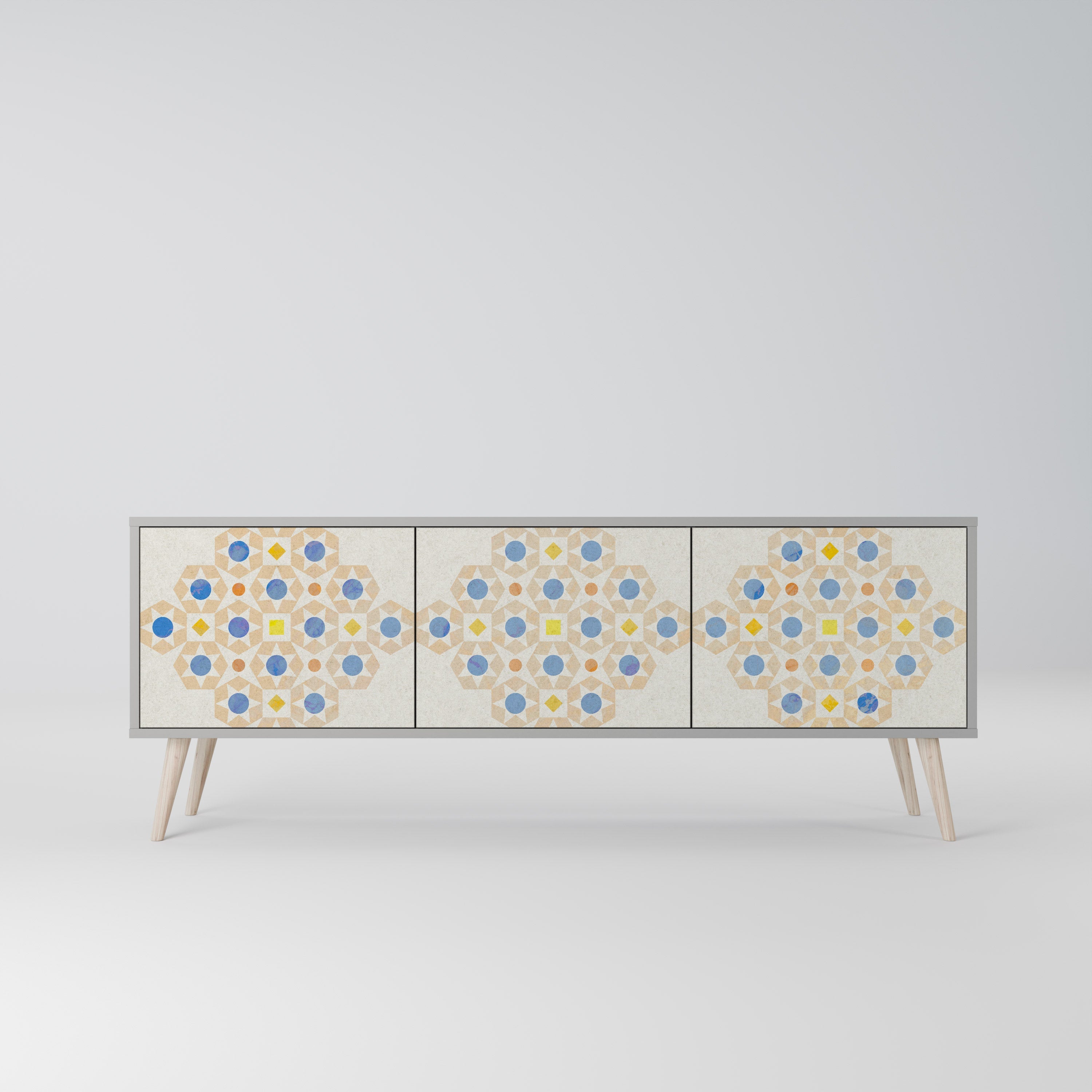 PATTERNED PRISM 3-Door TV Stand in Grey Finish