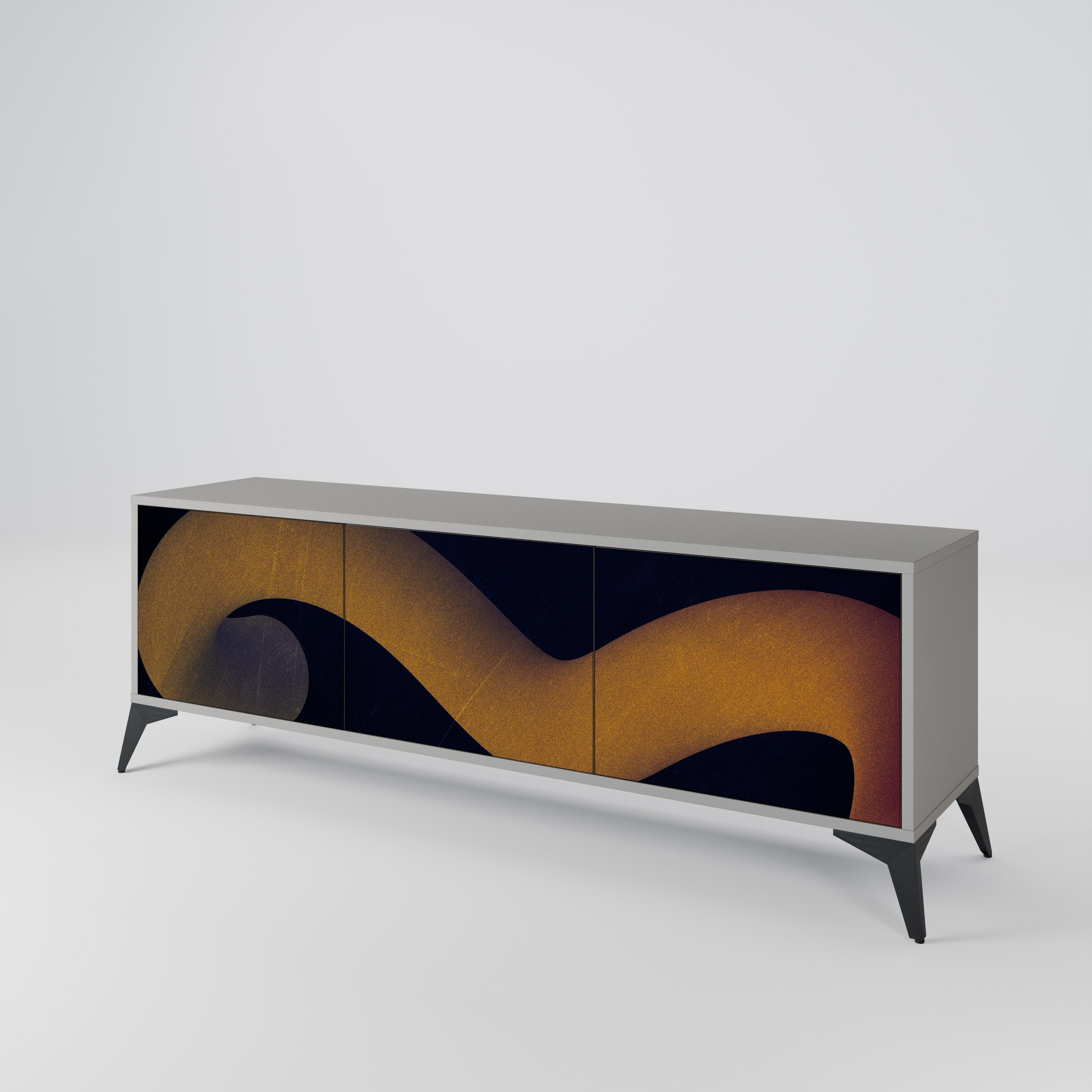 HOLLOW TIME 3-Door TV Stand in Grey Finish