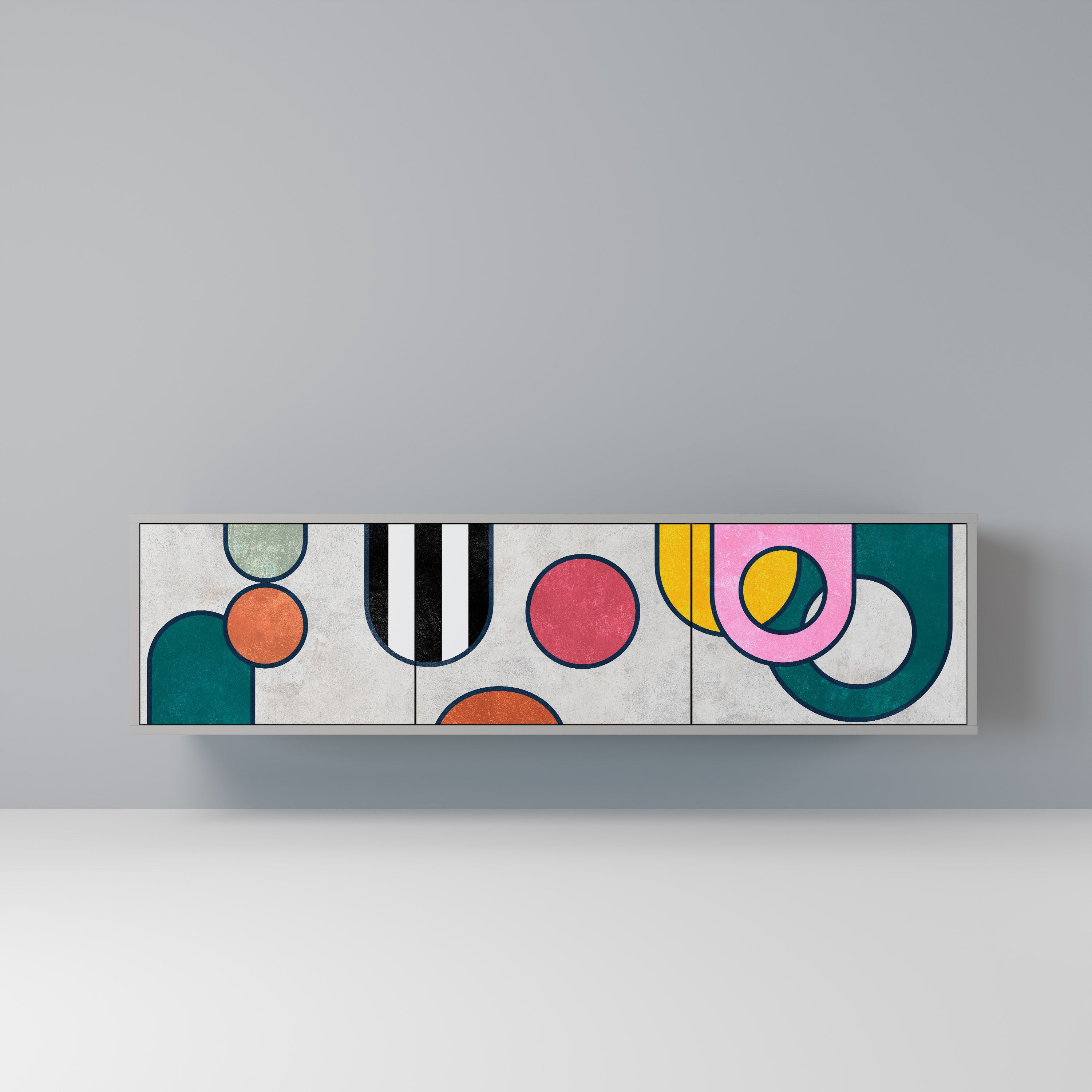 COOL STORY 3-Door TV Stand in Grey Finish