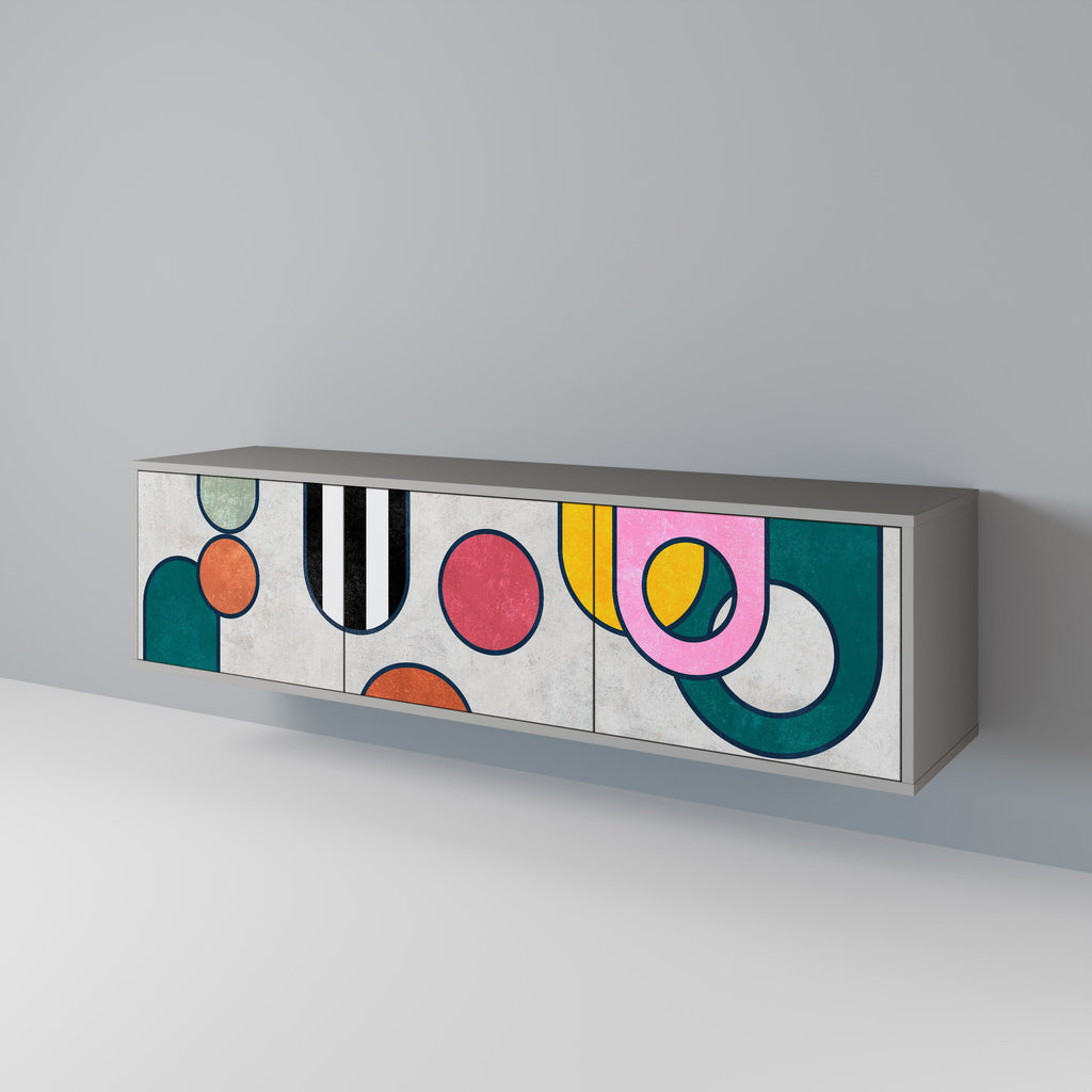 COOL STORY 3-Door TV Stand in Grey Finish