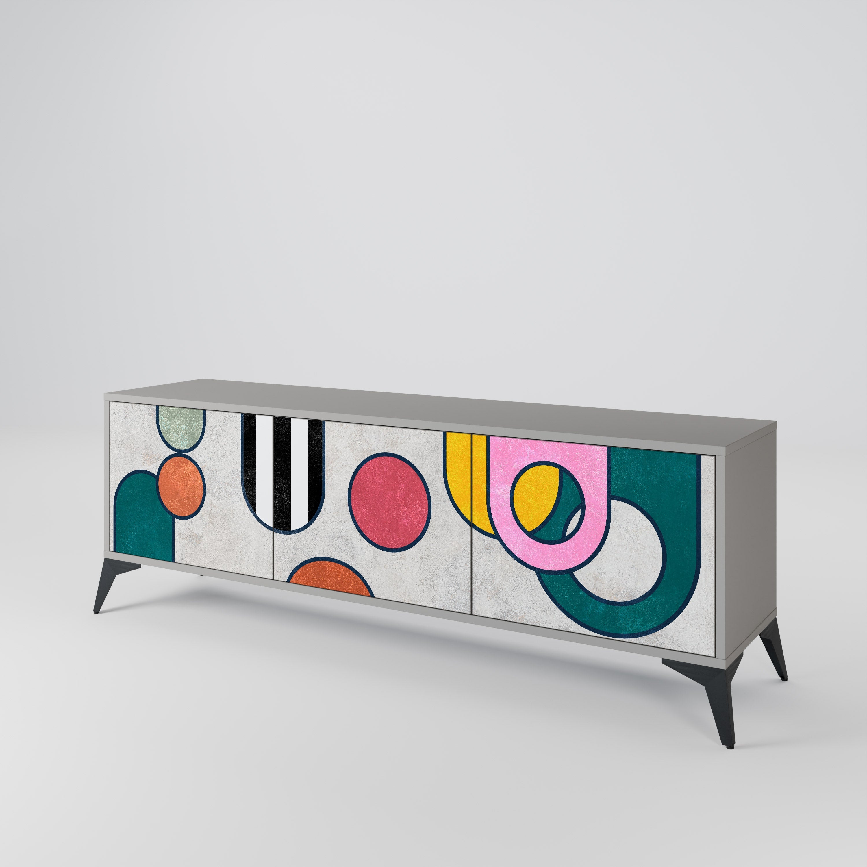 COOL STORY 3-Door TV Stand in Grey Finish