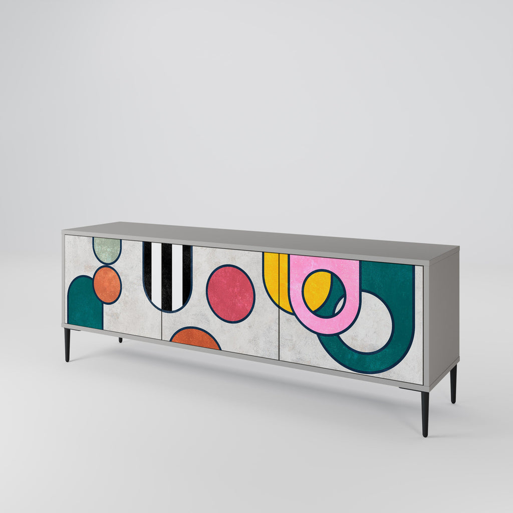 COOL STORY 3-Door TV Stand in Grey Finish