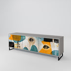 ABSTRACT FACES 3-Door TV Stand in Grey Finish