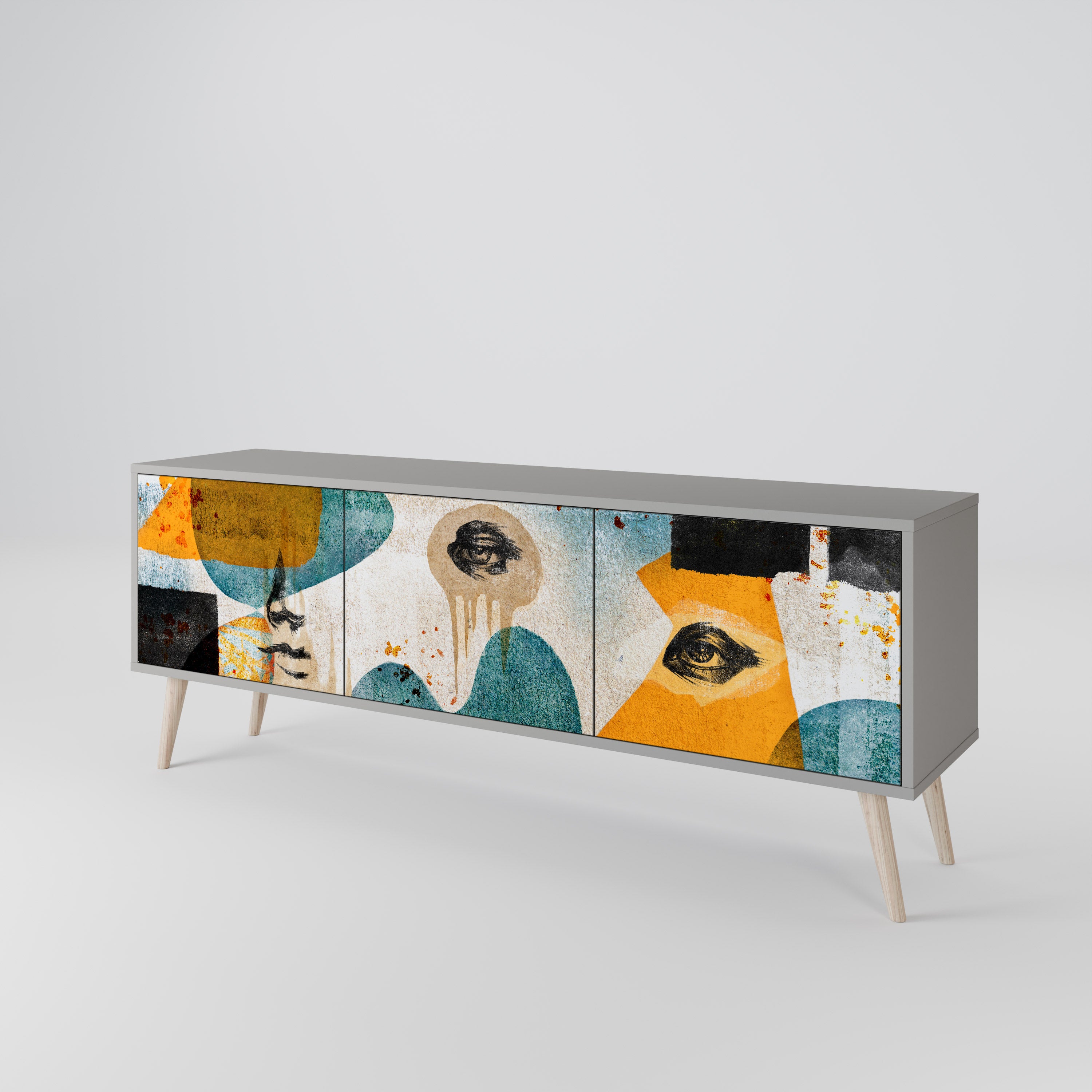 ABSTRACT FACES 3-Door TV Cabinet
