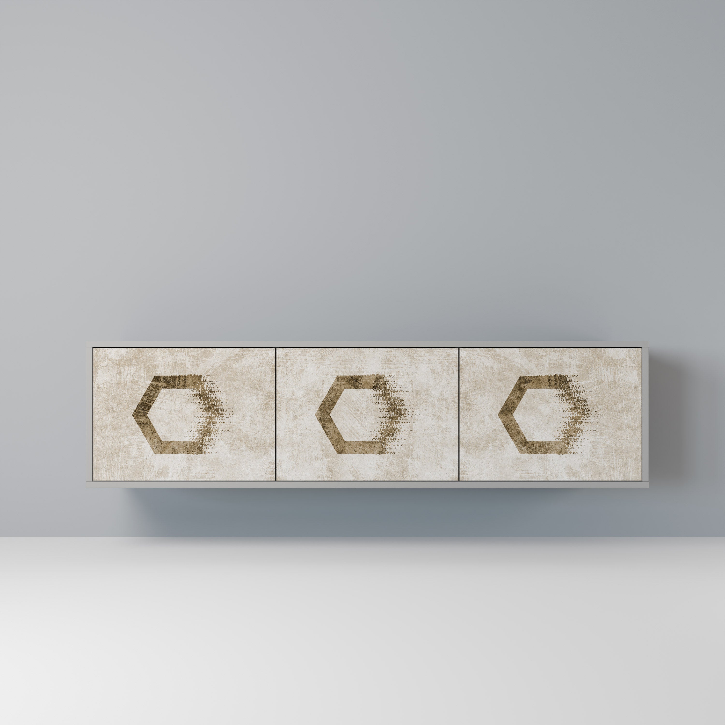 HEXAGONAL SHAPES 3-Door TV Stand in Grey Finish