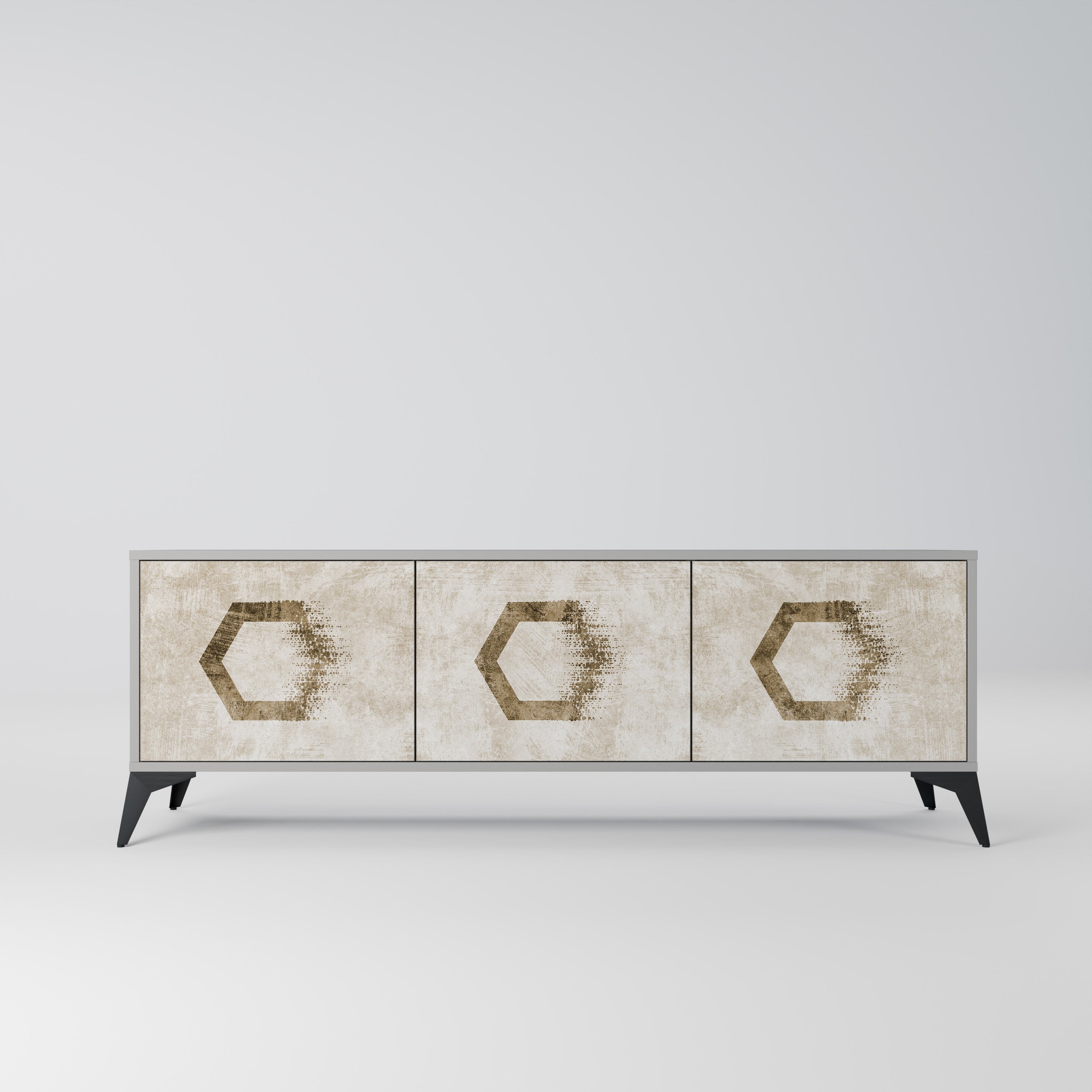 HEXAGONAL SHAPES 3-Door TV Stand in Grey Finish