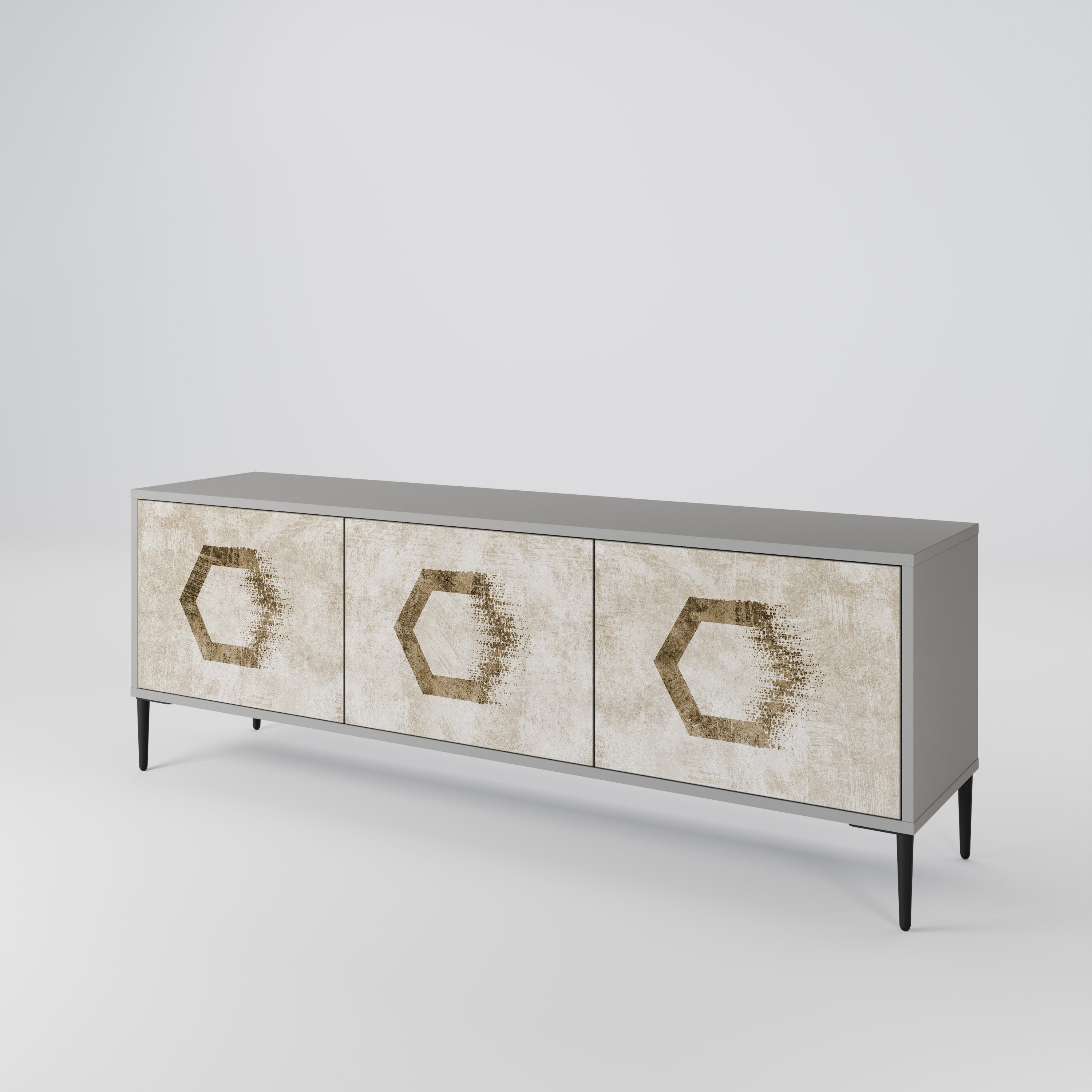 HEXAGONAL SHAPES 3-Door TV Stand in Grey Finish