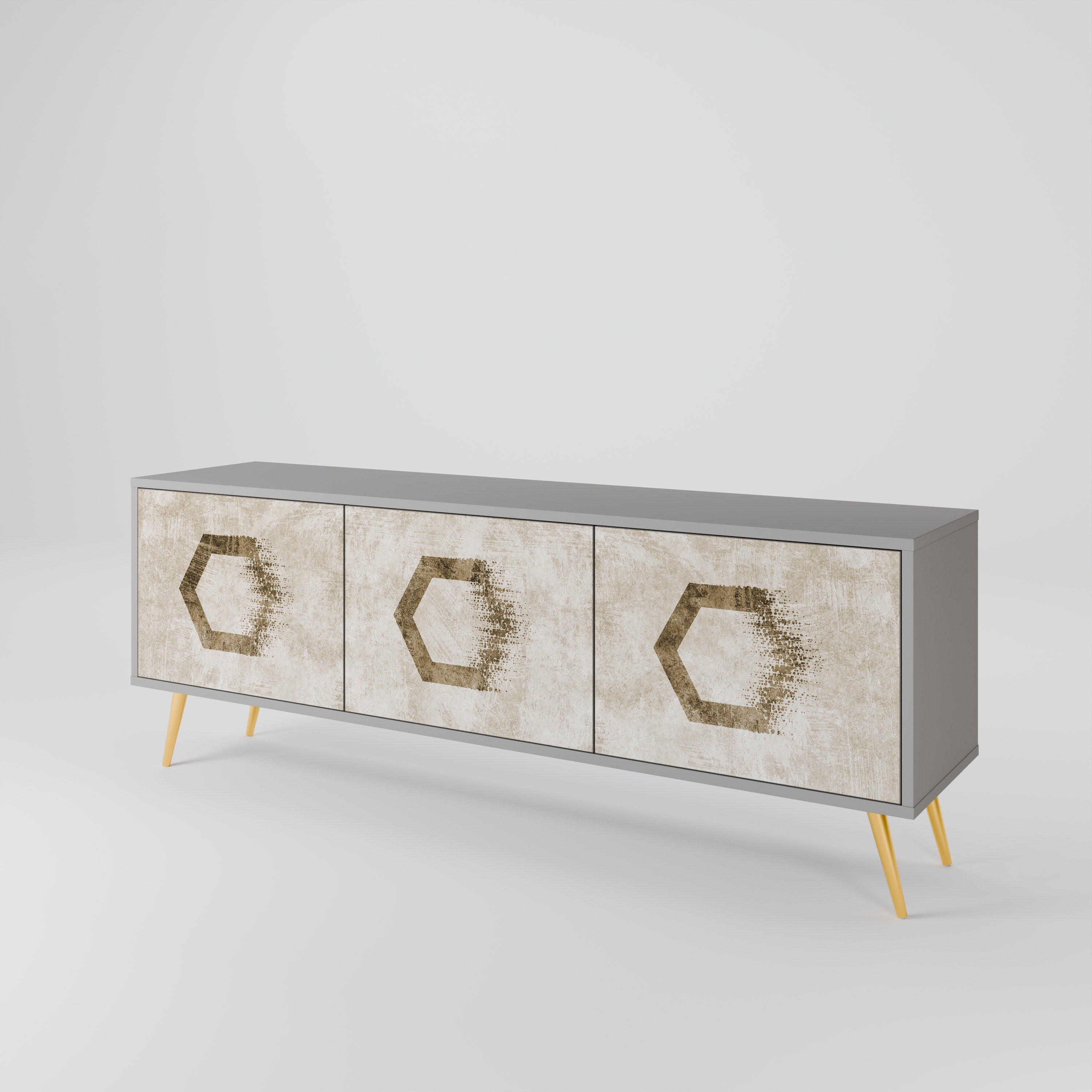 HEXAGONAL SHAPES 3-Door TV Stand in Grey Finish