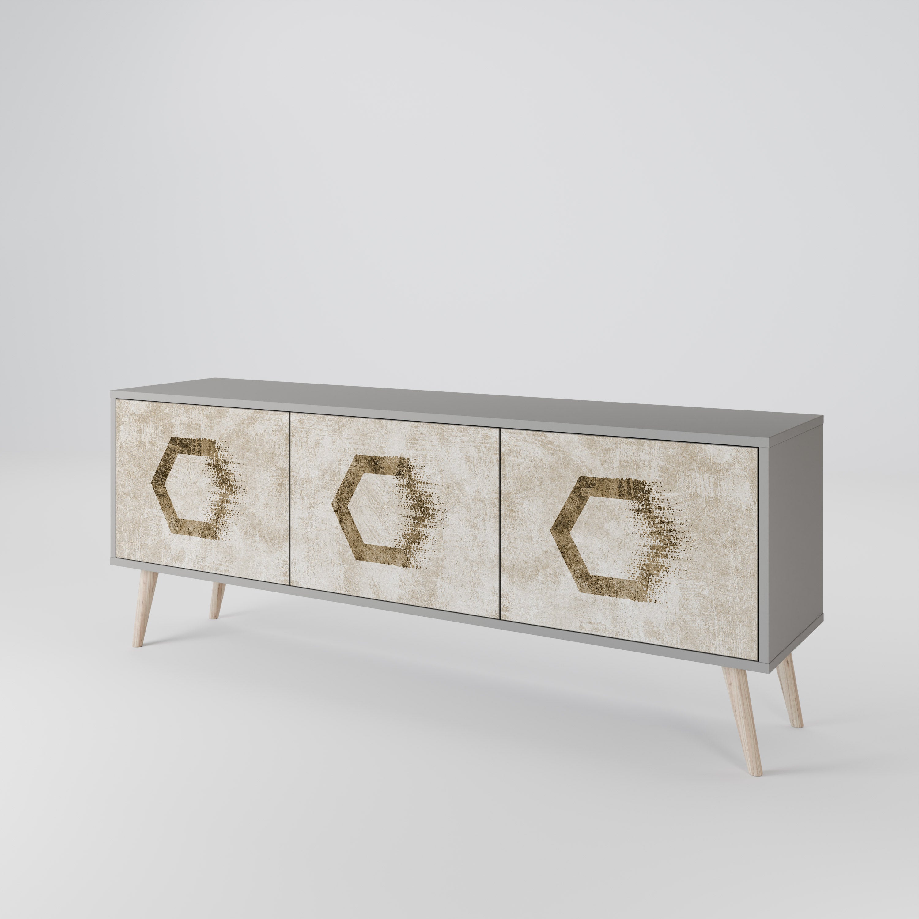 HEXAGONAL SHAPES 3-Door TV Stand in Grey Finish