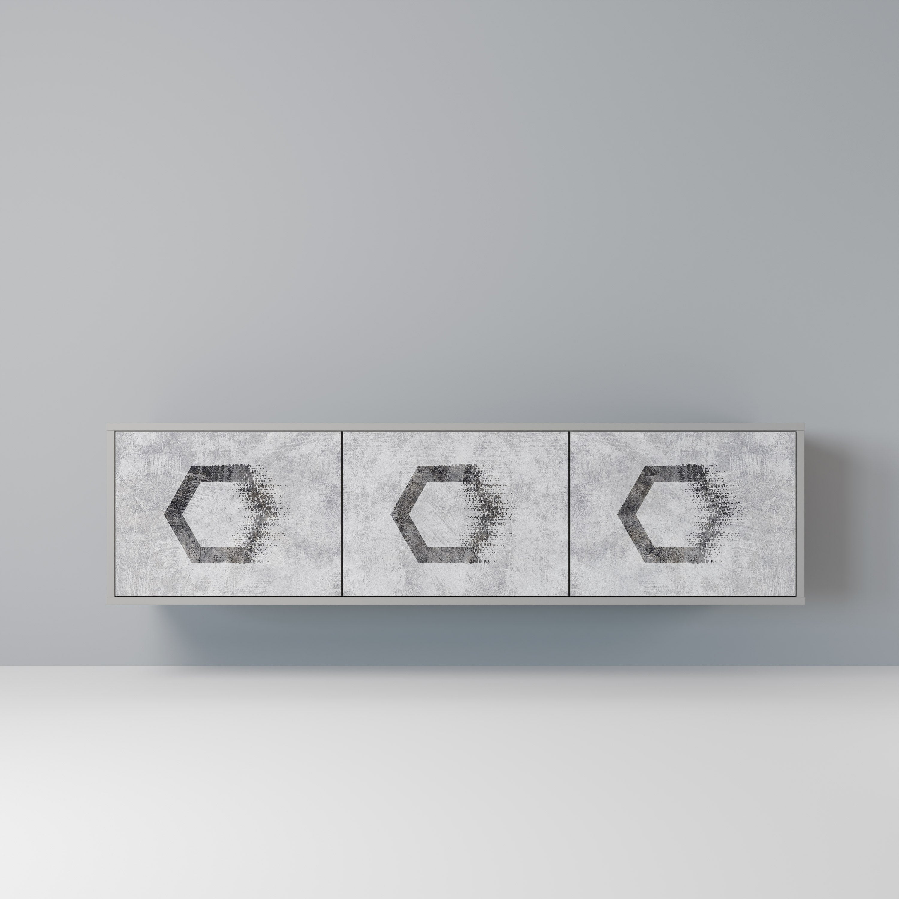 HEXAGONAL FIGURES 3-Door TV Stand in Grey Finish