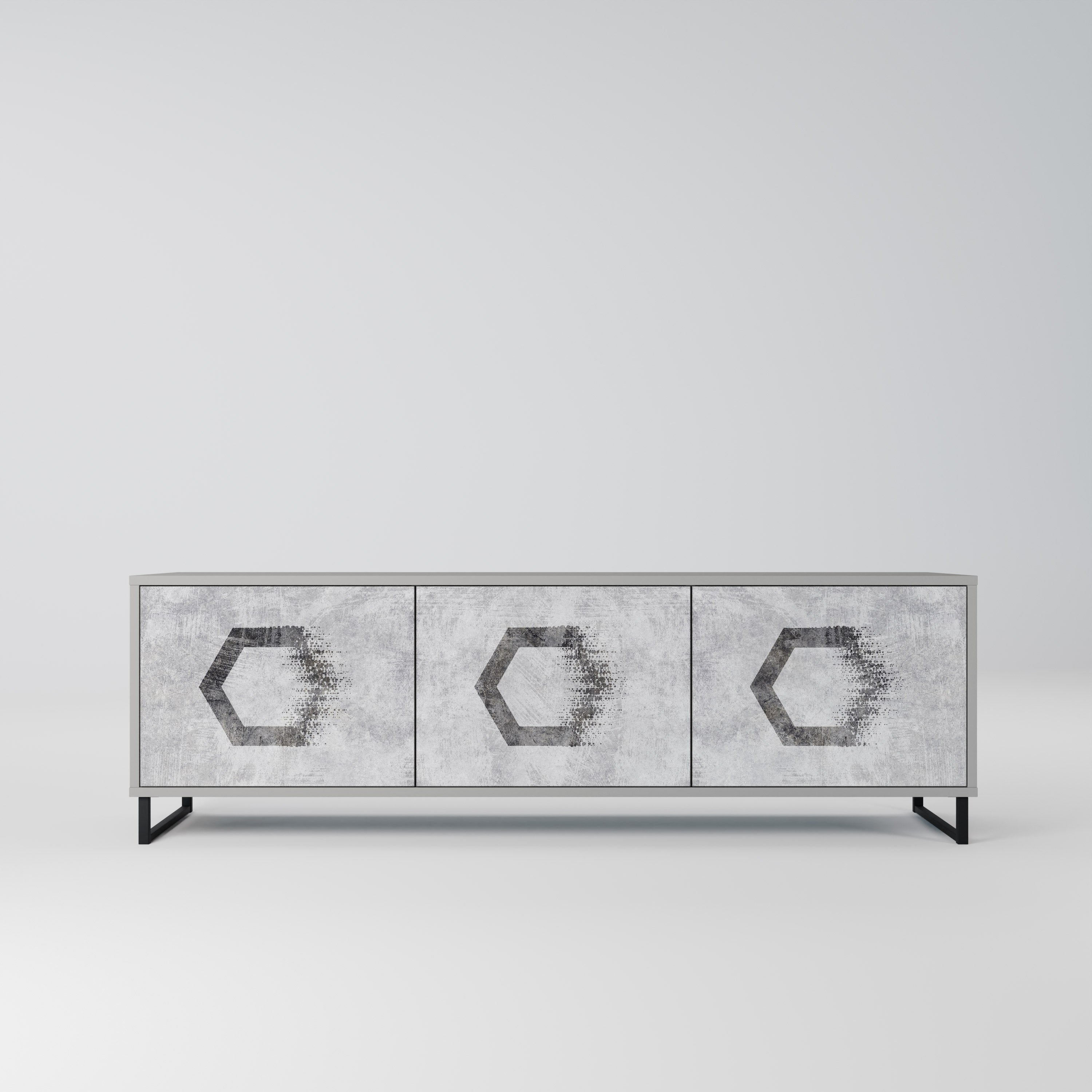 HEXAGONAL FIGURES 3-Door TV Stand in Grey Finish