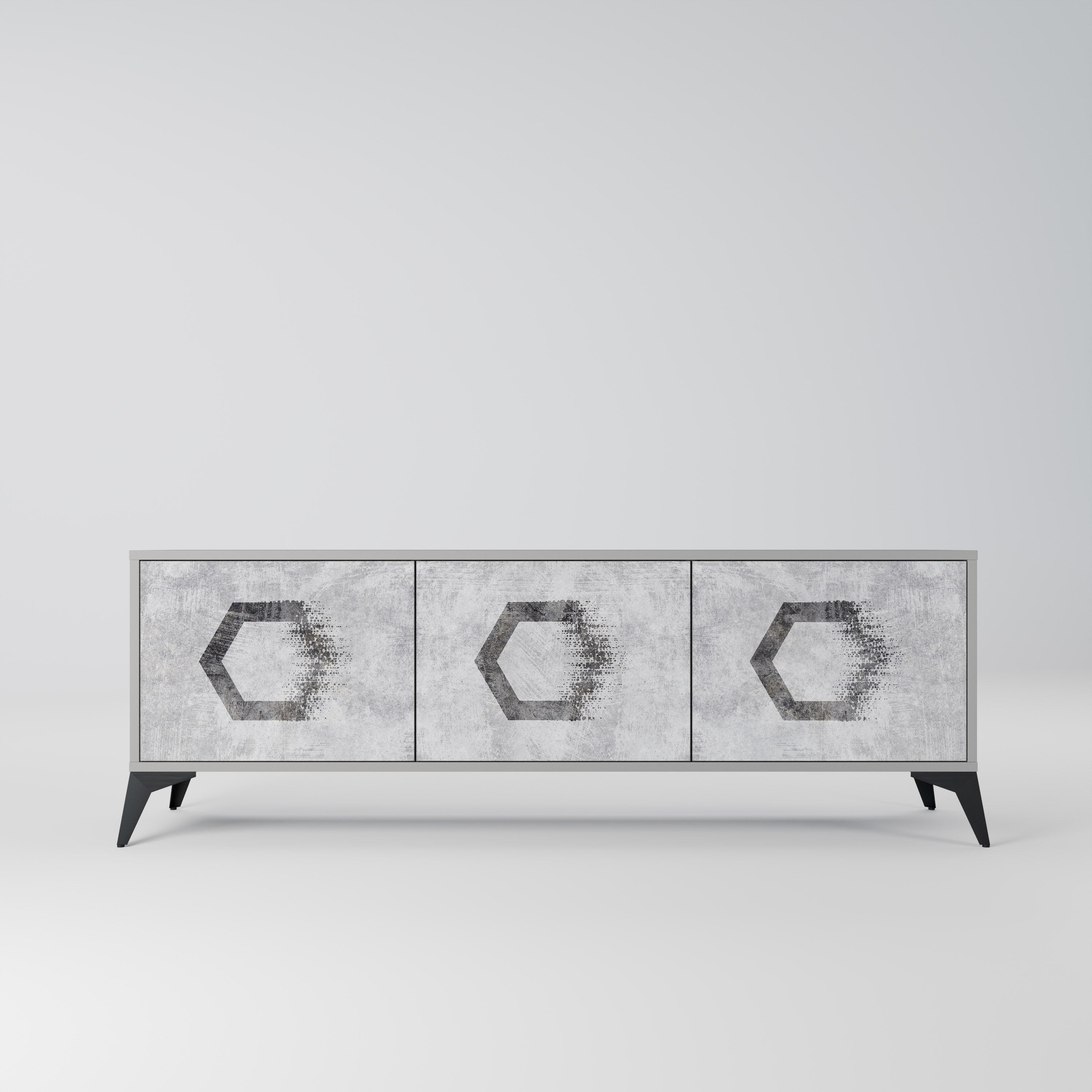 HEXAGONAL FIGURES 3-Door TV Stand in Grey Finish