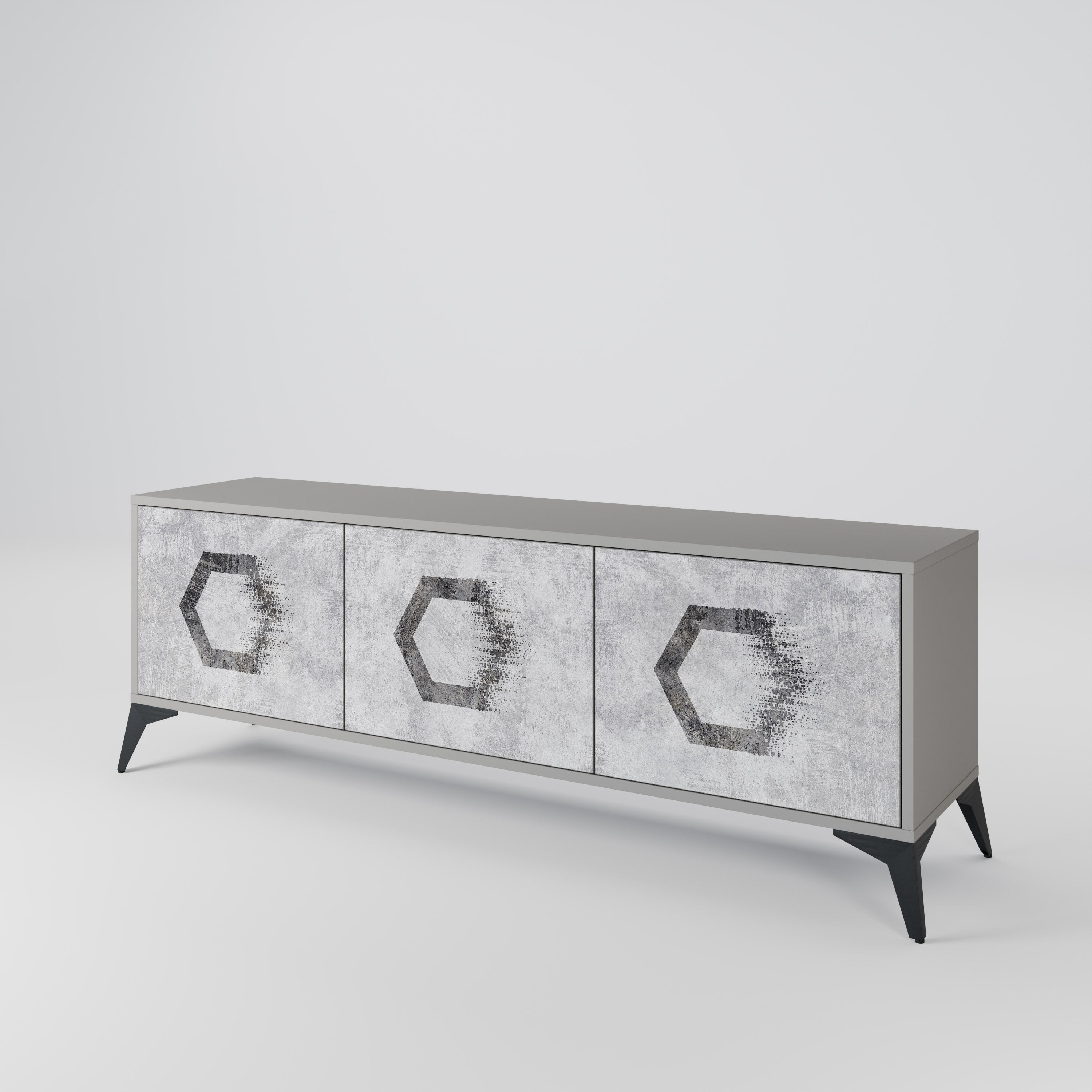 HEXAGONAL FIGURES 3-Door TV Stand in Grey Finish
