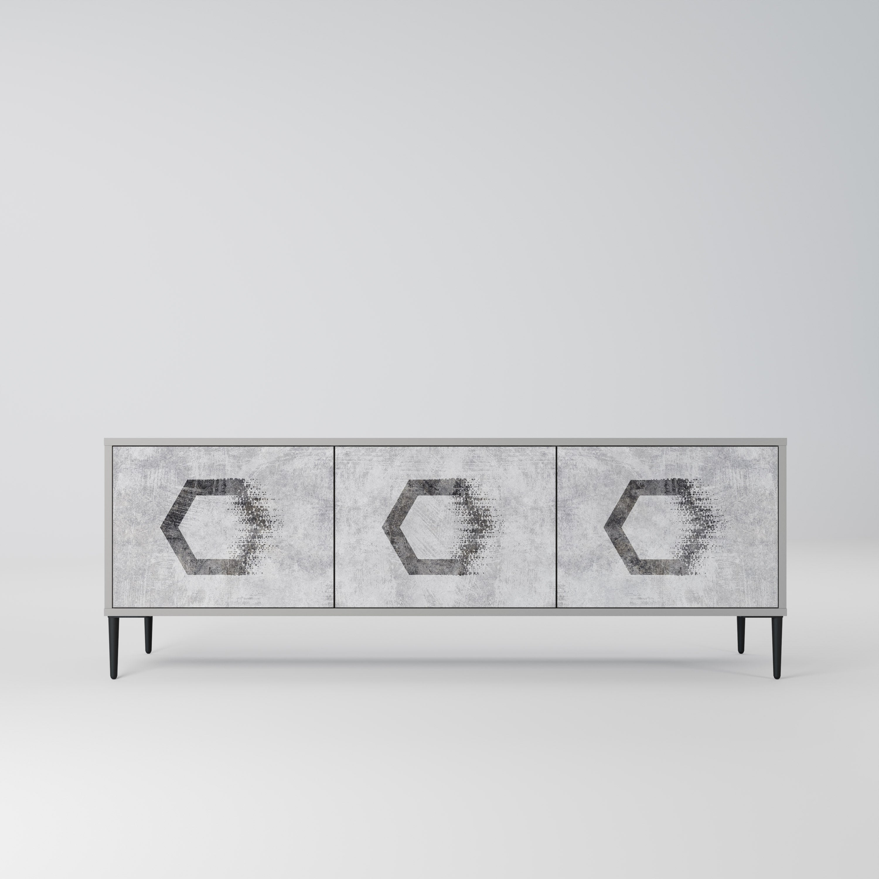 HEXAGONAL FIGURES 3-Door TV Stand in Grey Finish