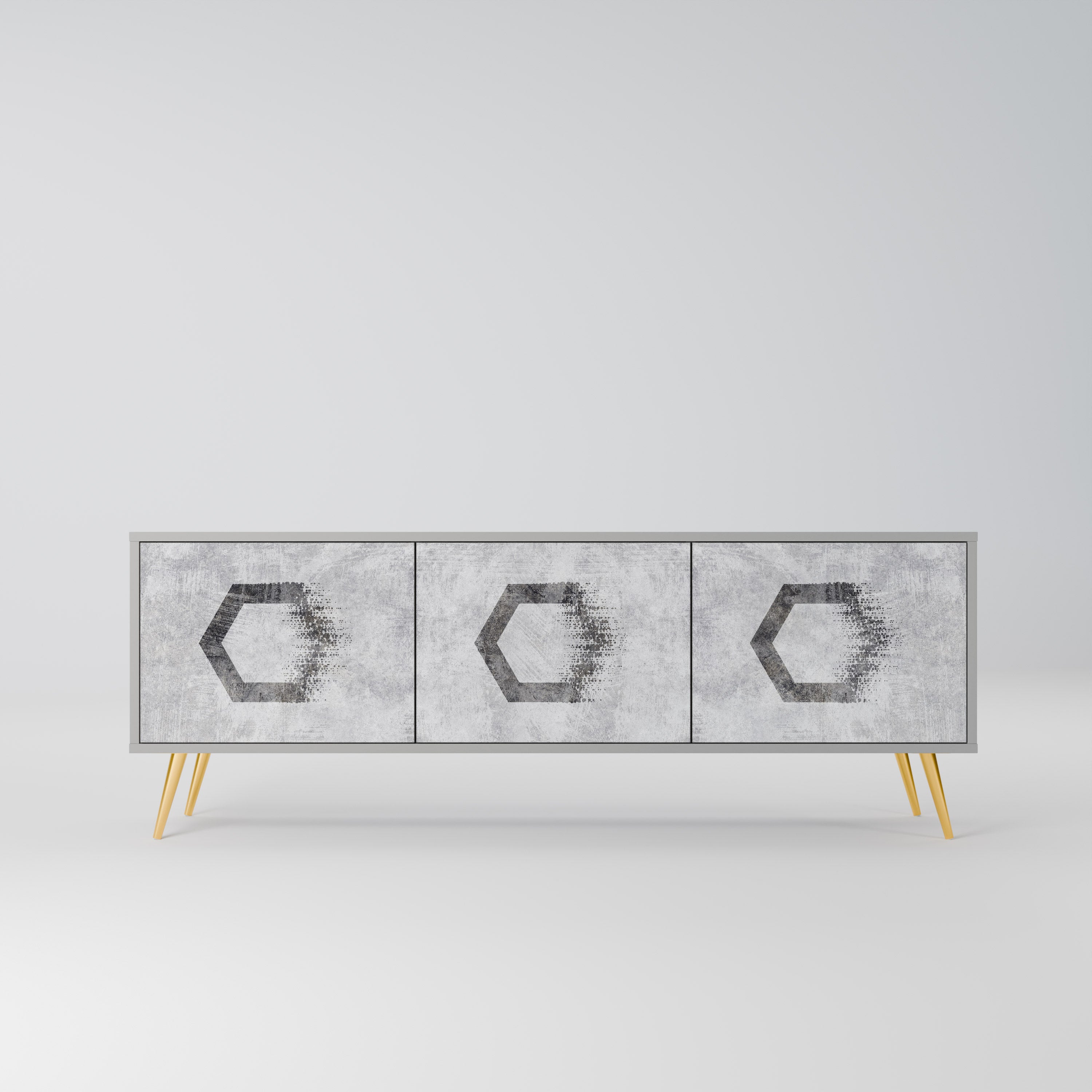HEXAGONAL FIGURES 3-Door TV Stand in Grey Finish