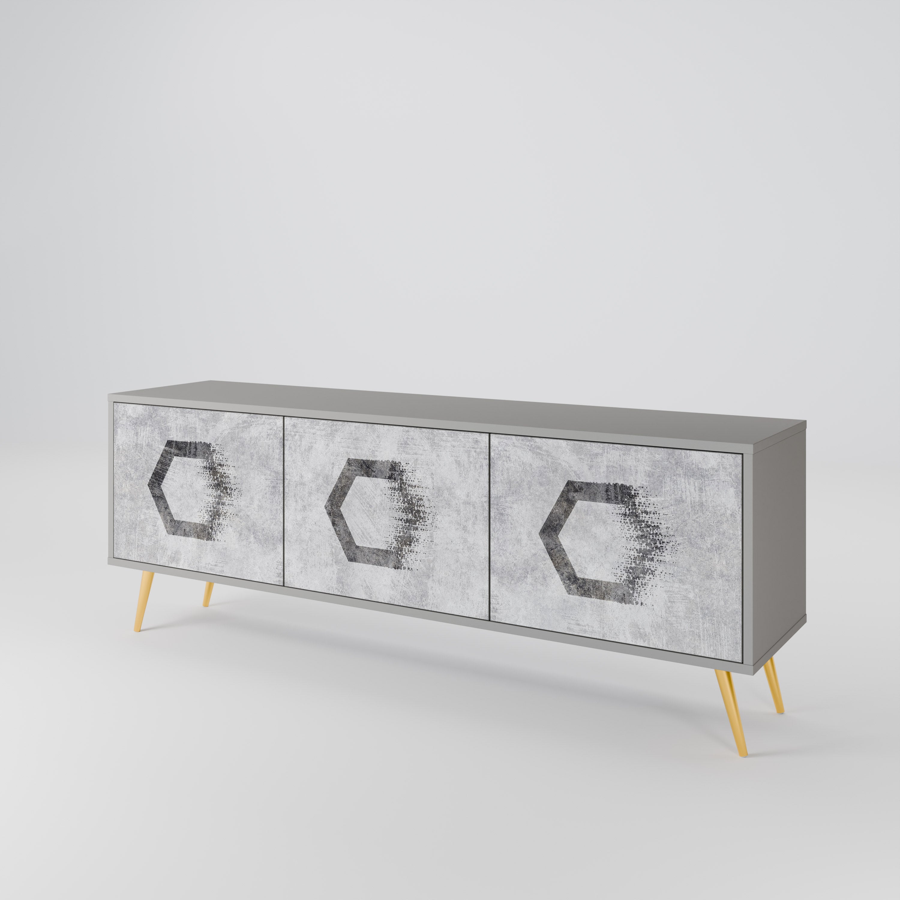 HEXAGONAL FIGURES 3-Door TV Stand in Grey Finish