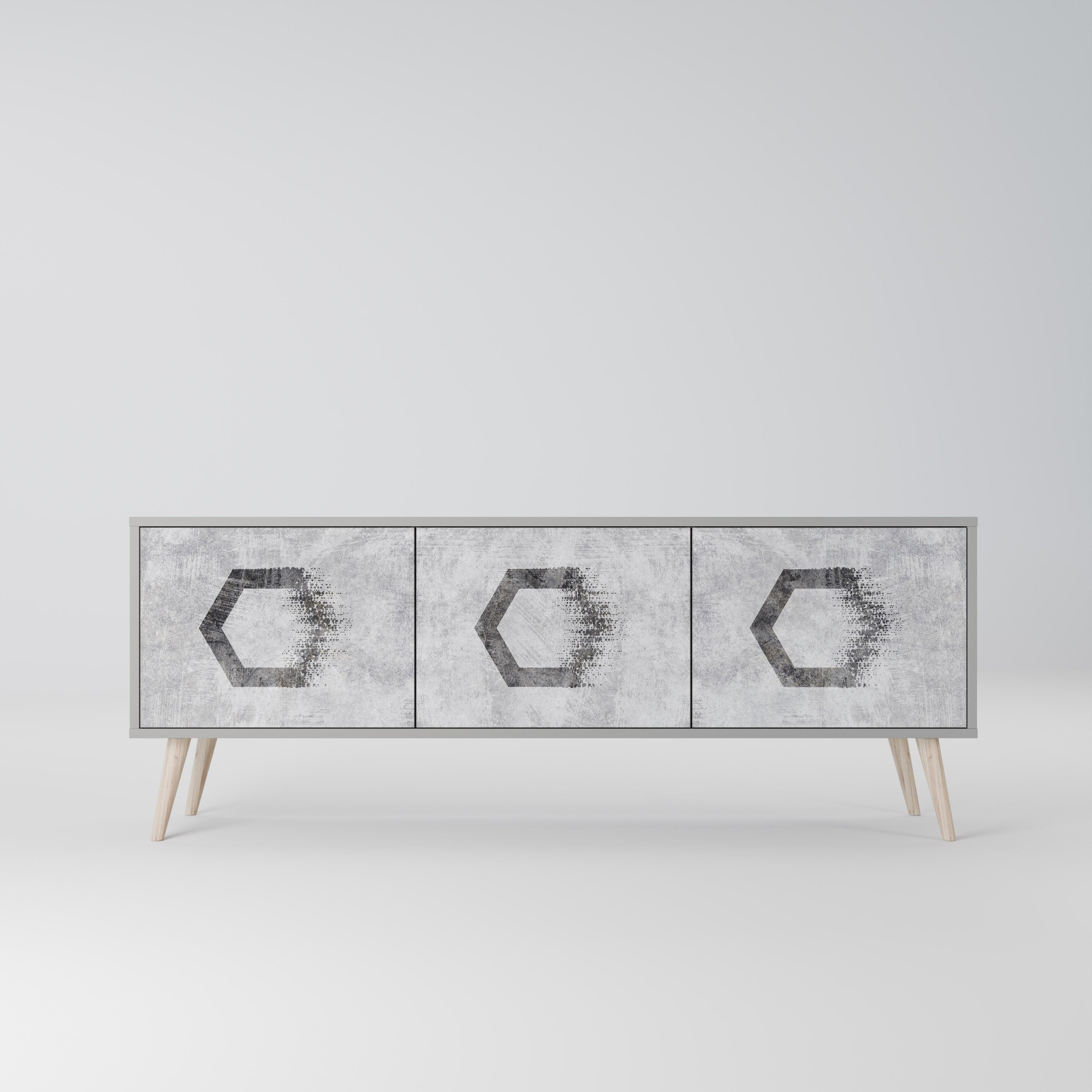 HEXAGONAL FIGURES 3-Door TV Stand in Grey Finish