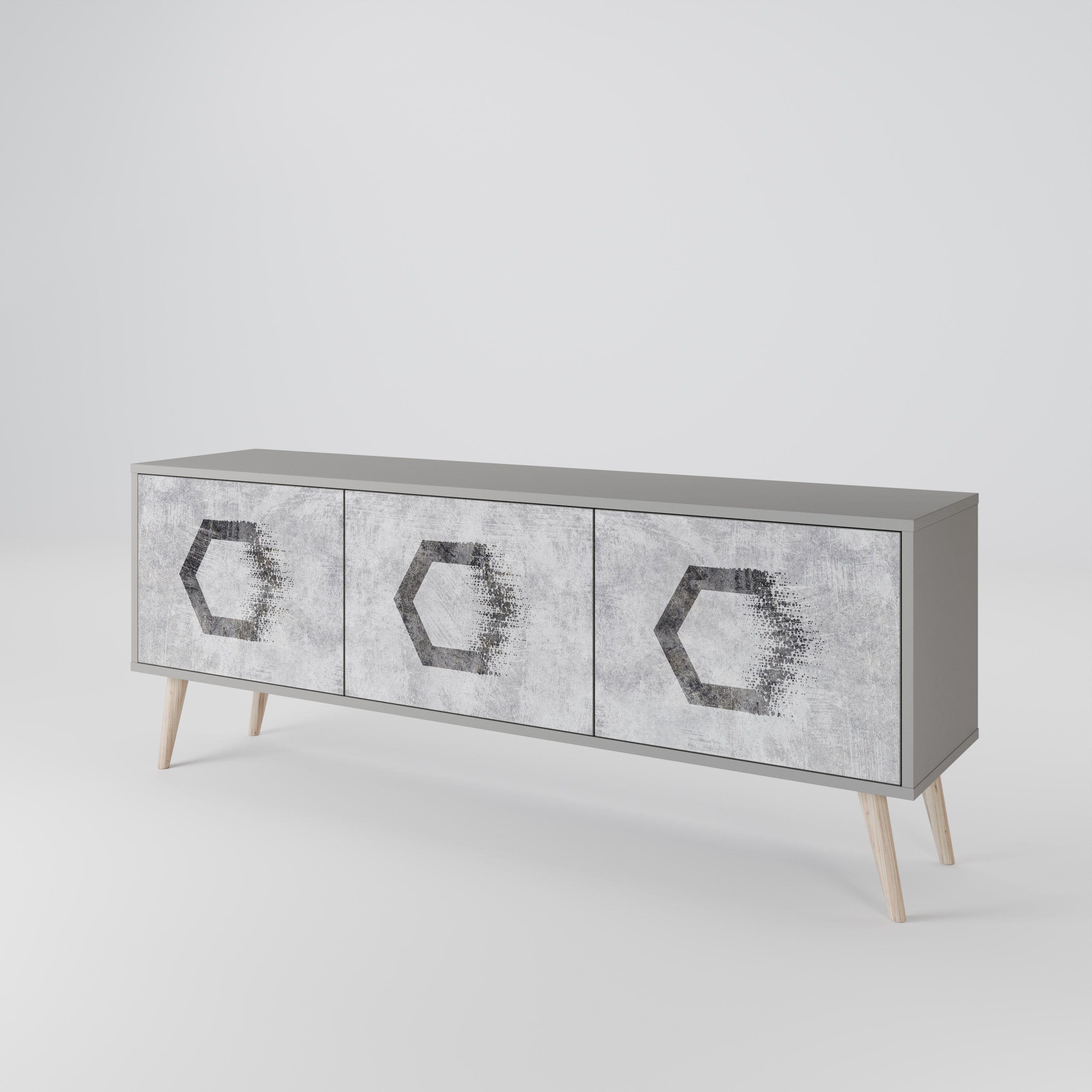 HEXAGONAL FIGURES 3-Door TV Stand in Grey Finish