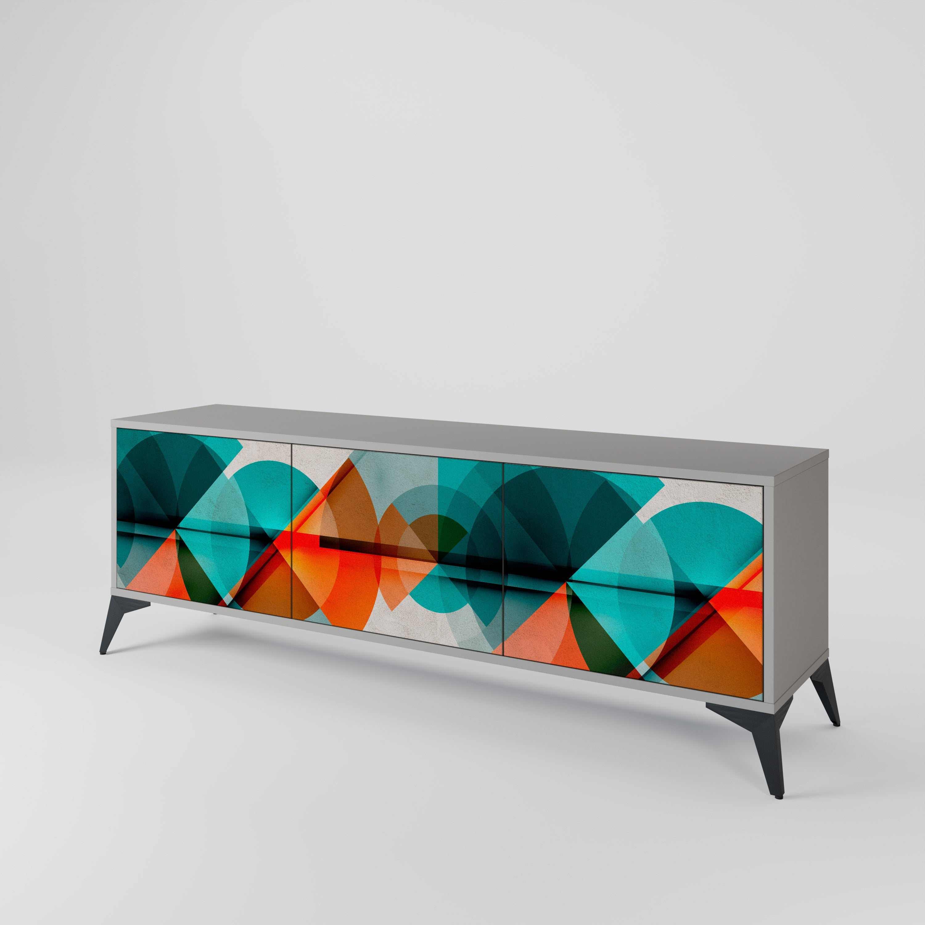 CIRCULAR RHAPSODY 3-Door TV Stand in Grey Finish