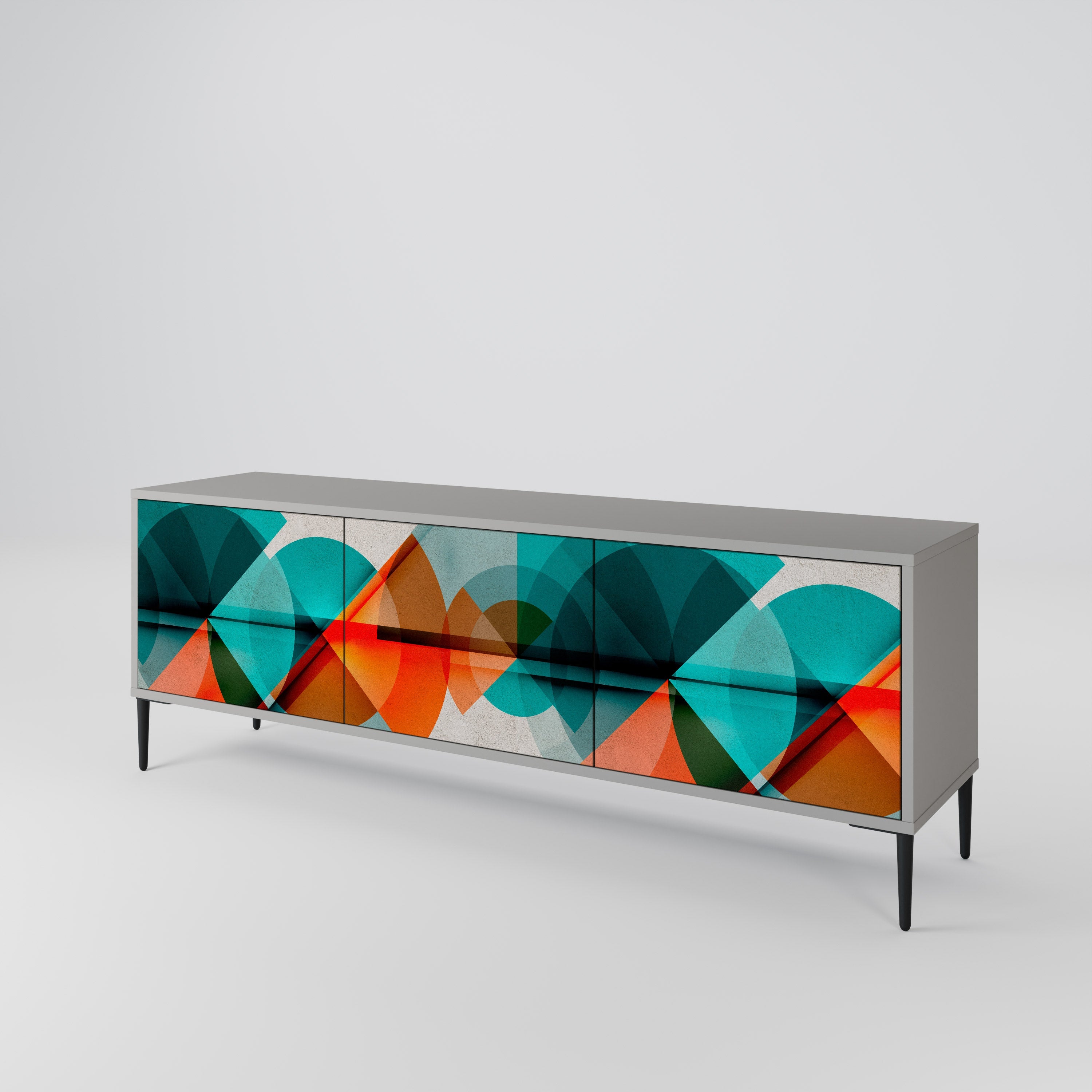 CIRCULAR RHAPSODY 3-Door TV Stand in Grey Finish