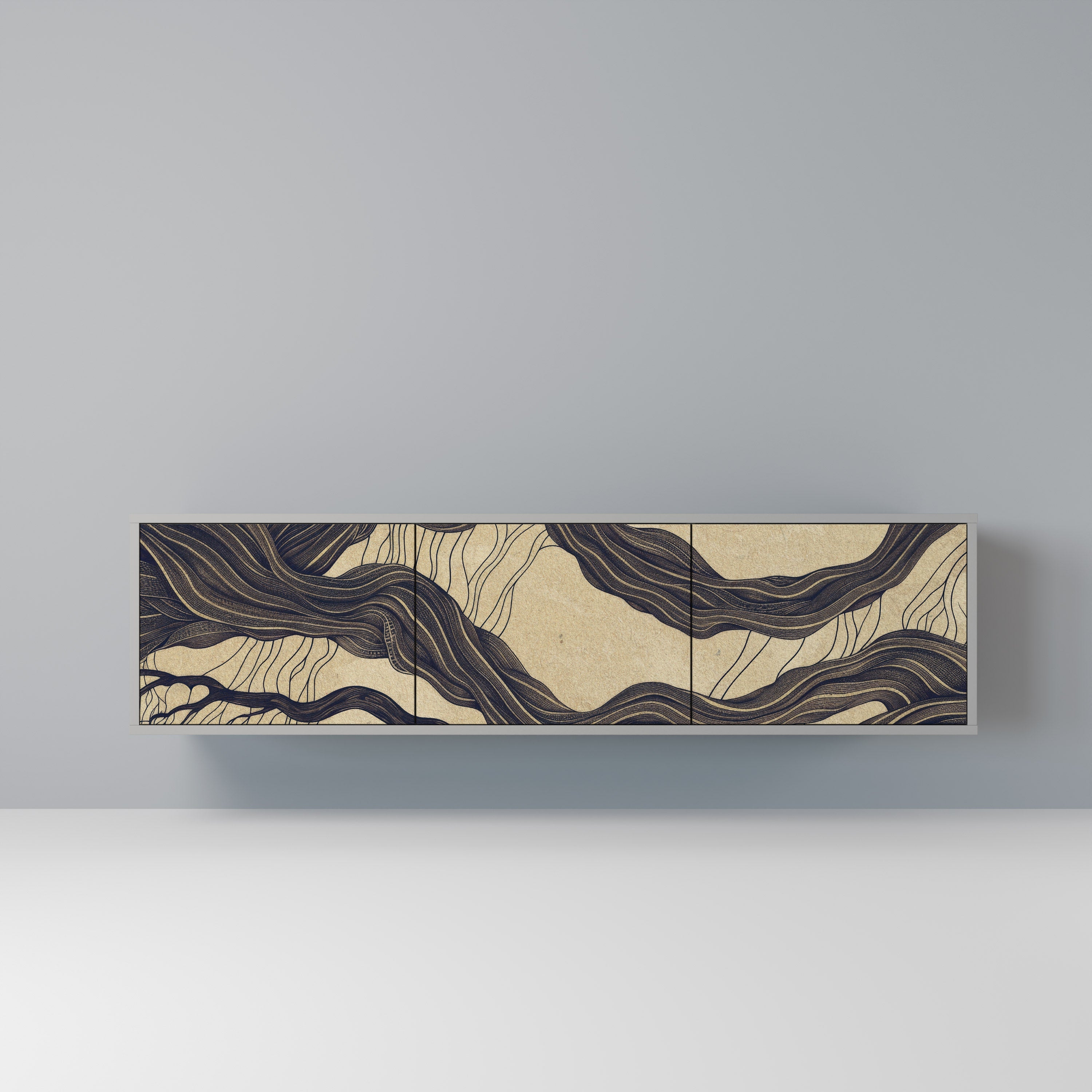 UNIFIED FRAGMENTS 3-Door TV Stand in Grey Finish