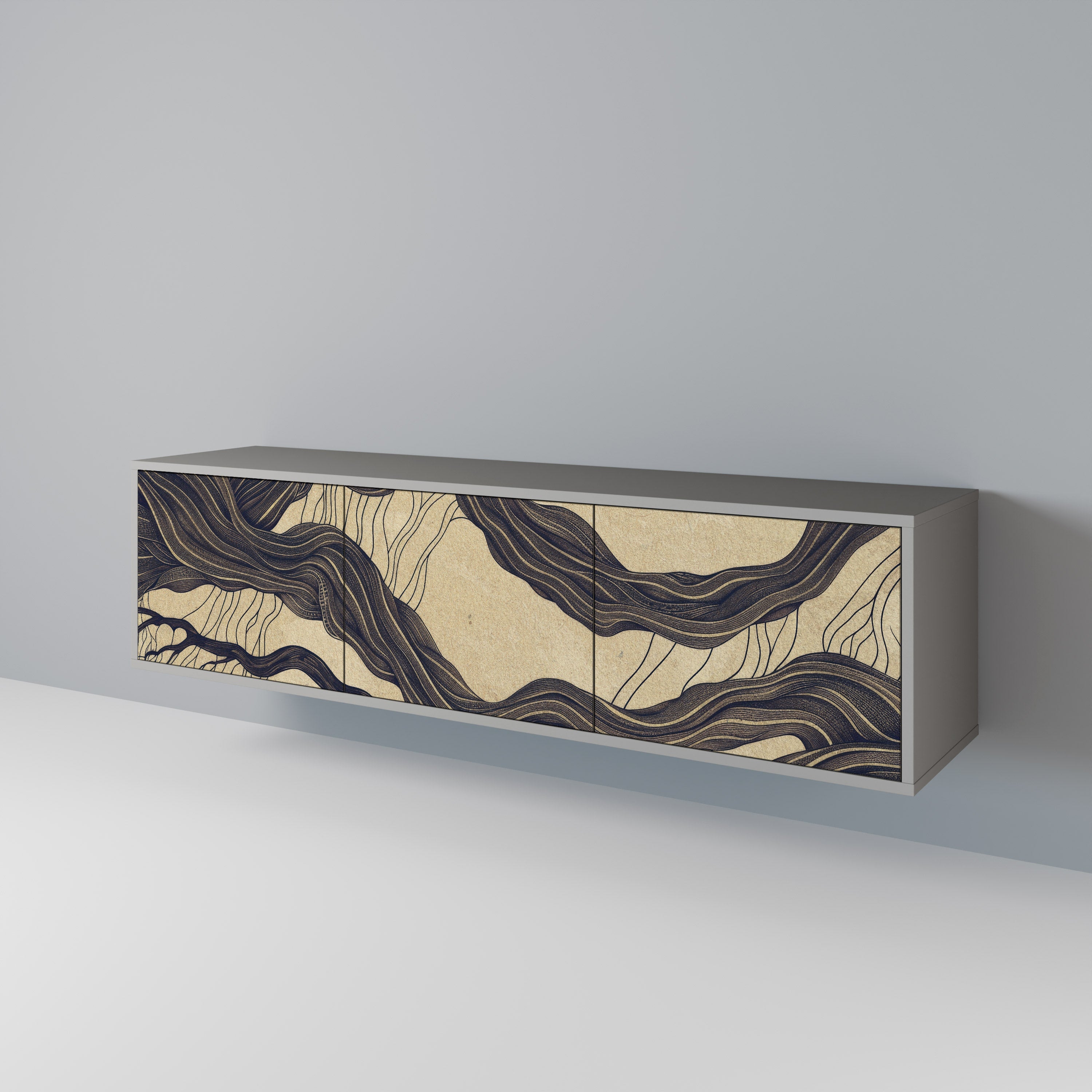 UNIFIED FRAGMENTS 3-Door TV Stand in Grey Finish