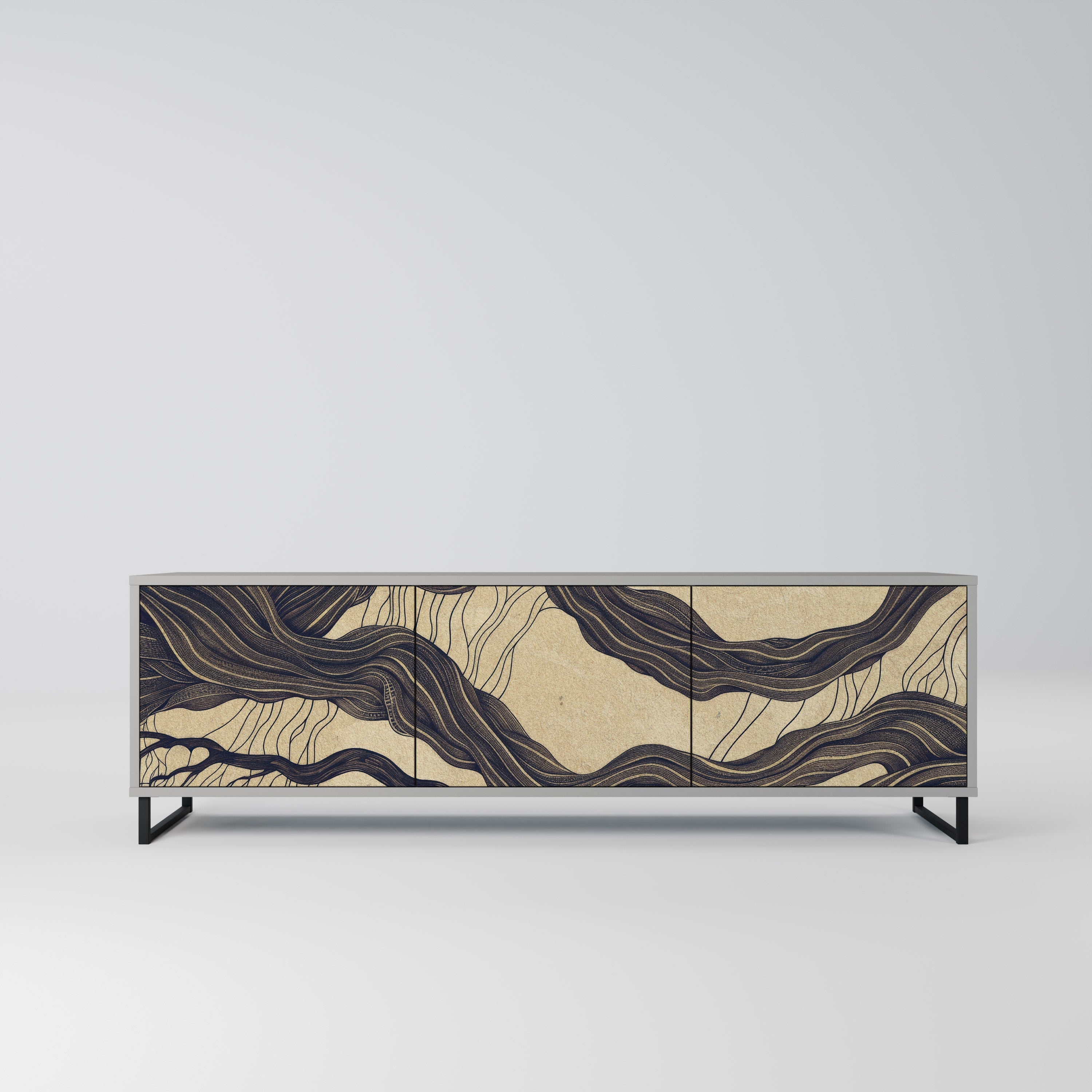 UNIFIED FRAGMENTS 3-Door TV Stand in Grey Finish