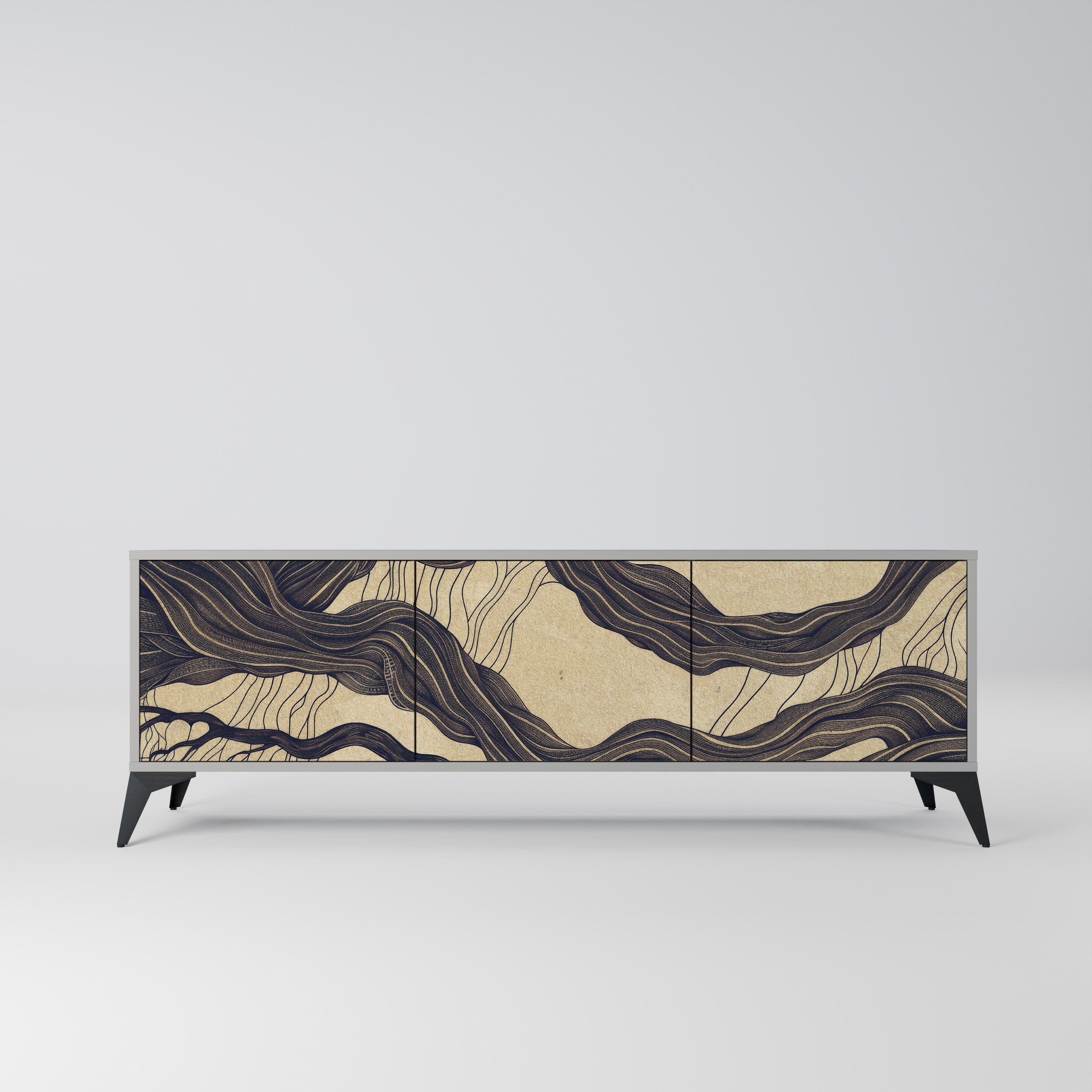 UNIFIED FRAGMENTS 3-Door TV Stand in Grey Finish