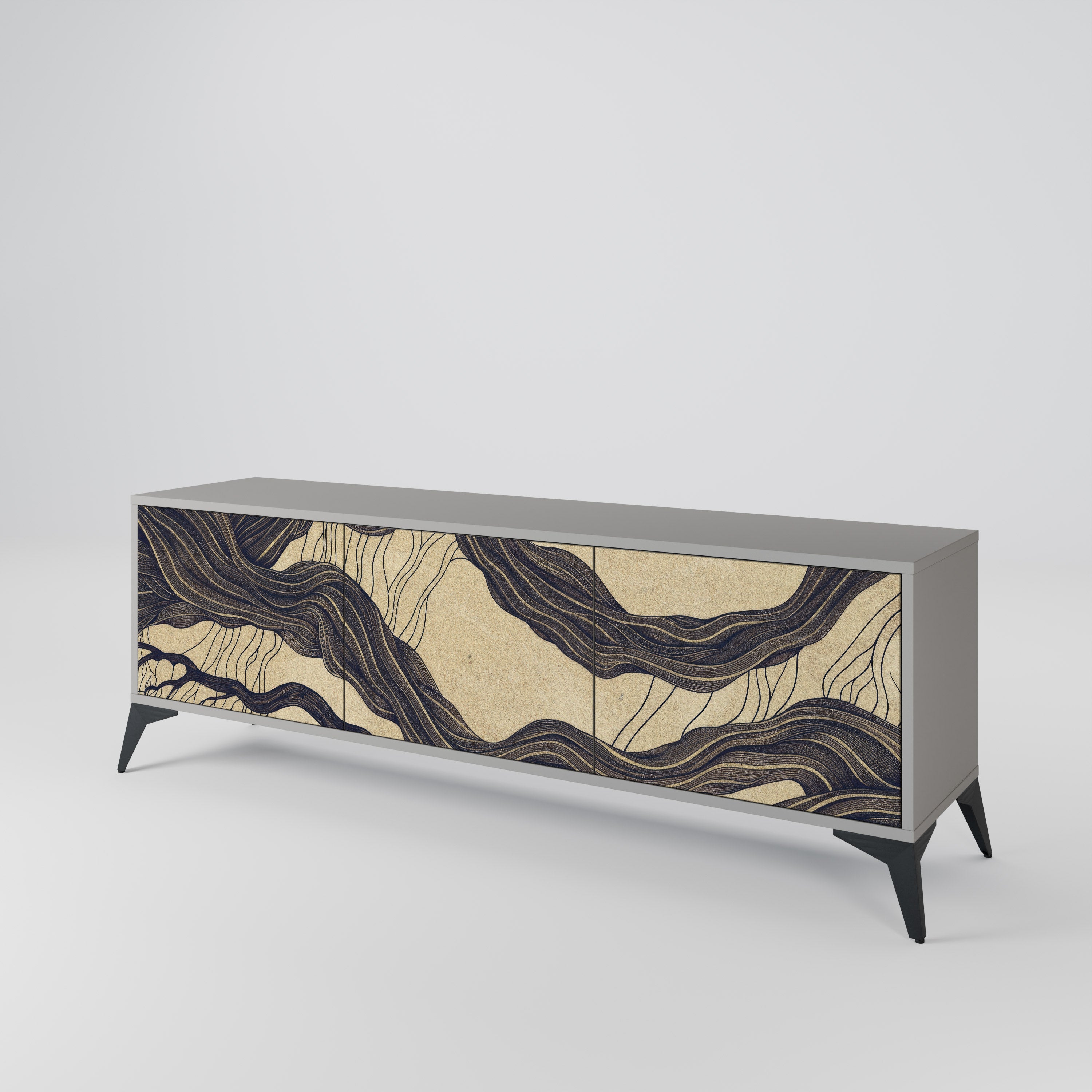 UNIFIED FRAGMENTS 3-Door TV Stand in Grey Finish