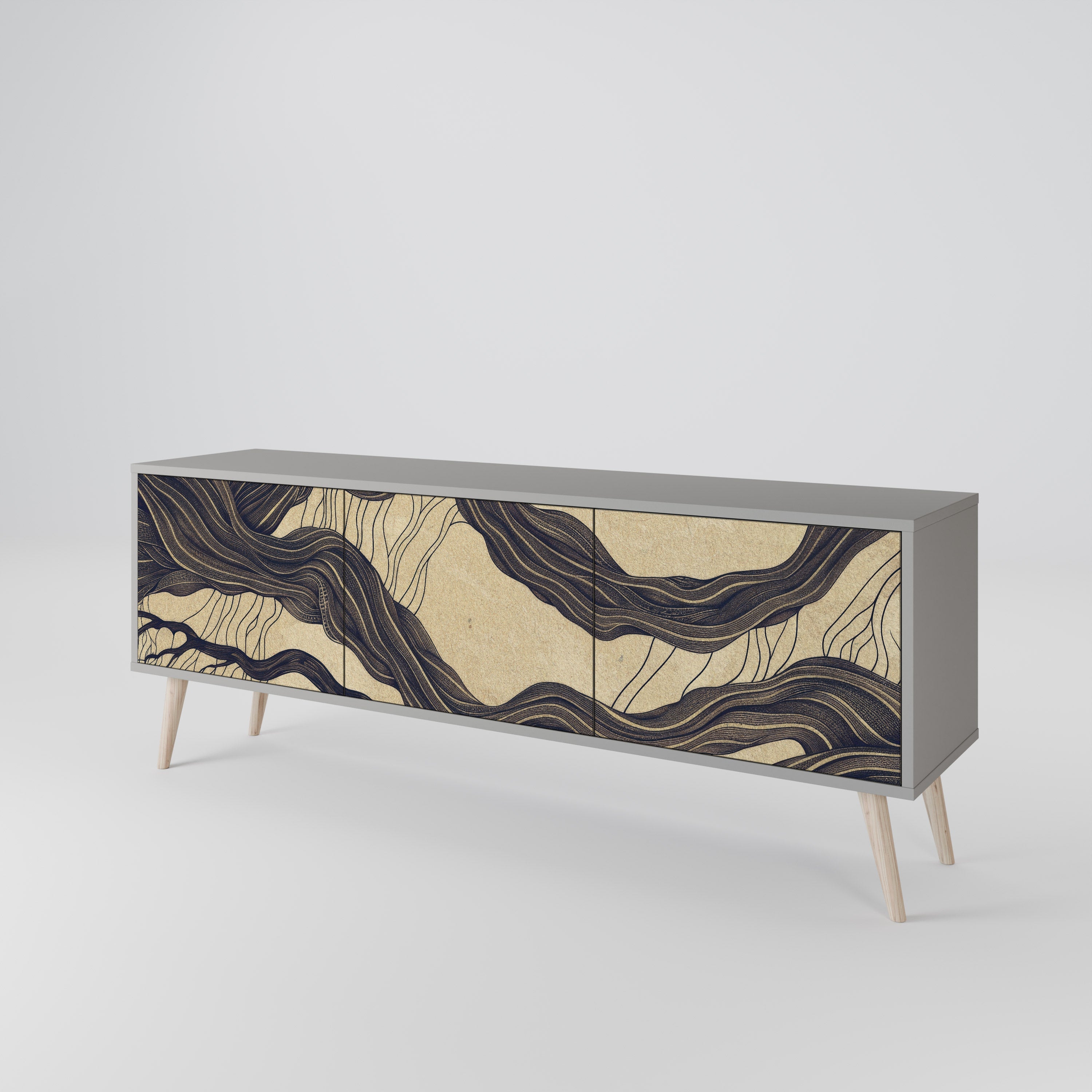 UNIFIED FRAGMENTS 3-Door TV Stand in Grey Finish