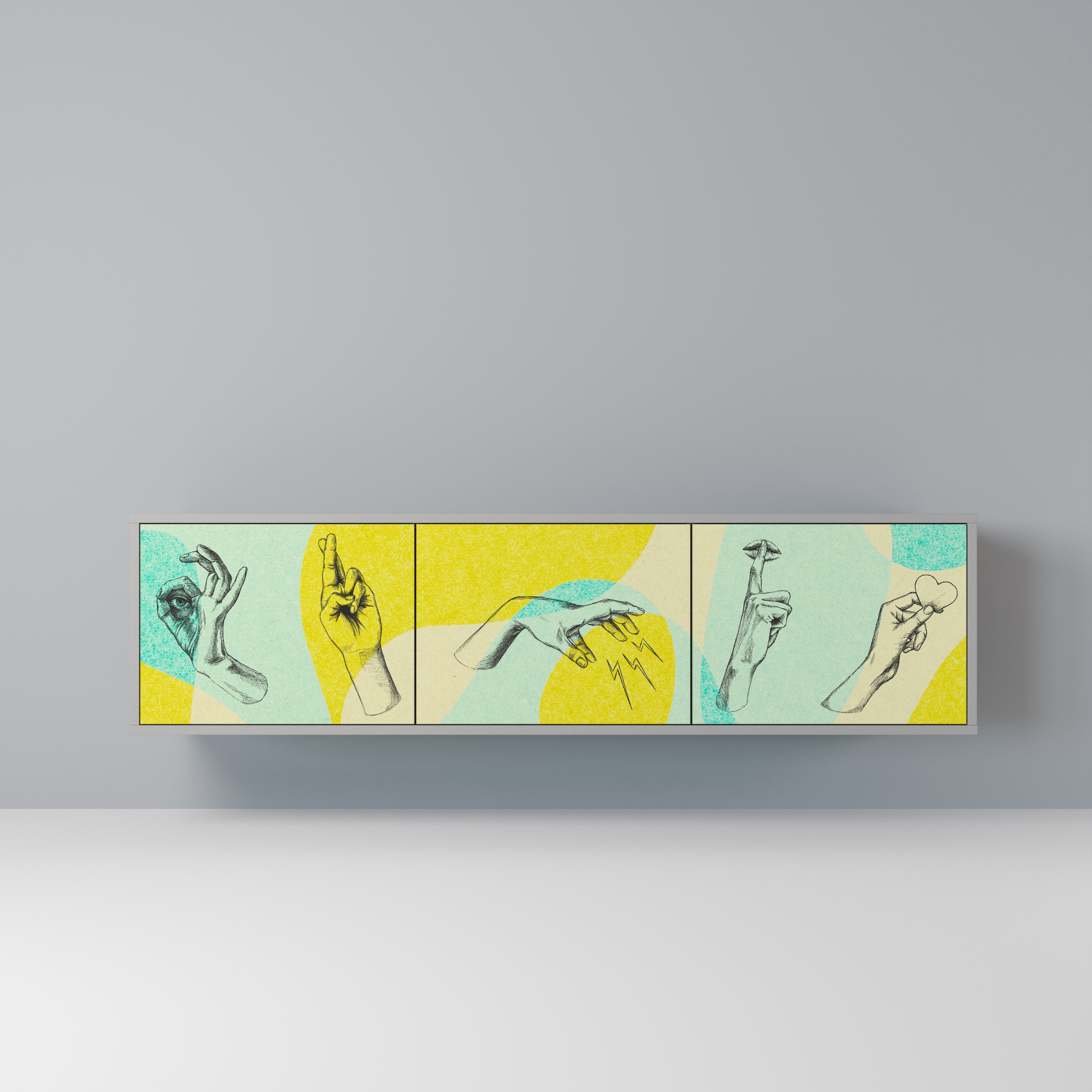 BODY LANGUAGE 3-Door TV Stand in Grey Finish