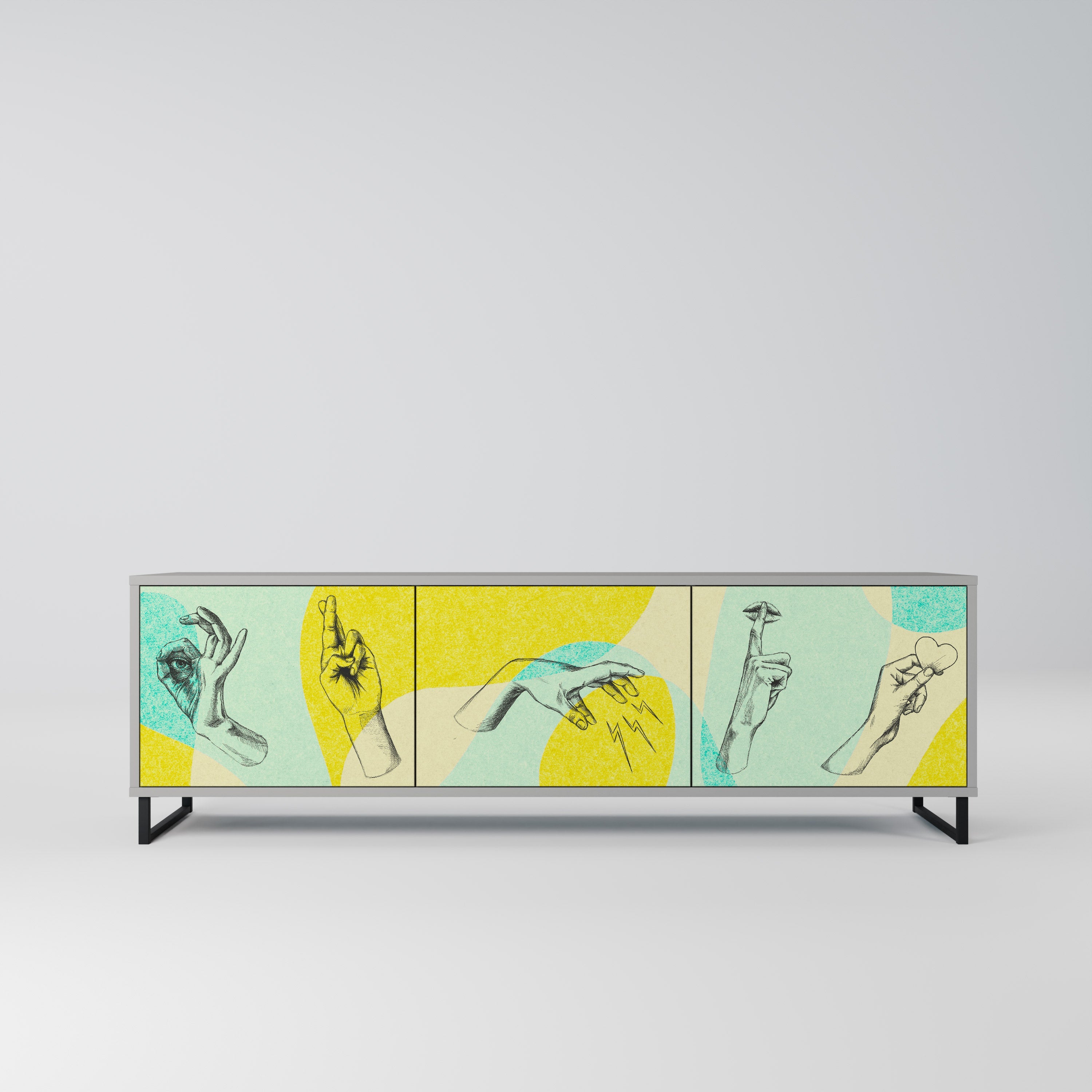 BODY LANGUAGE 3-Door TV Stand in Grey Finish