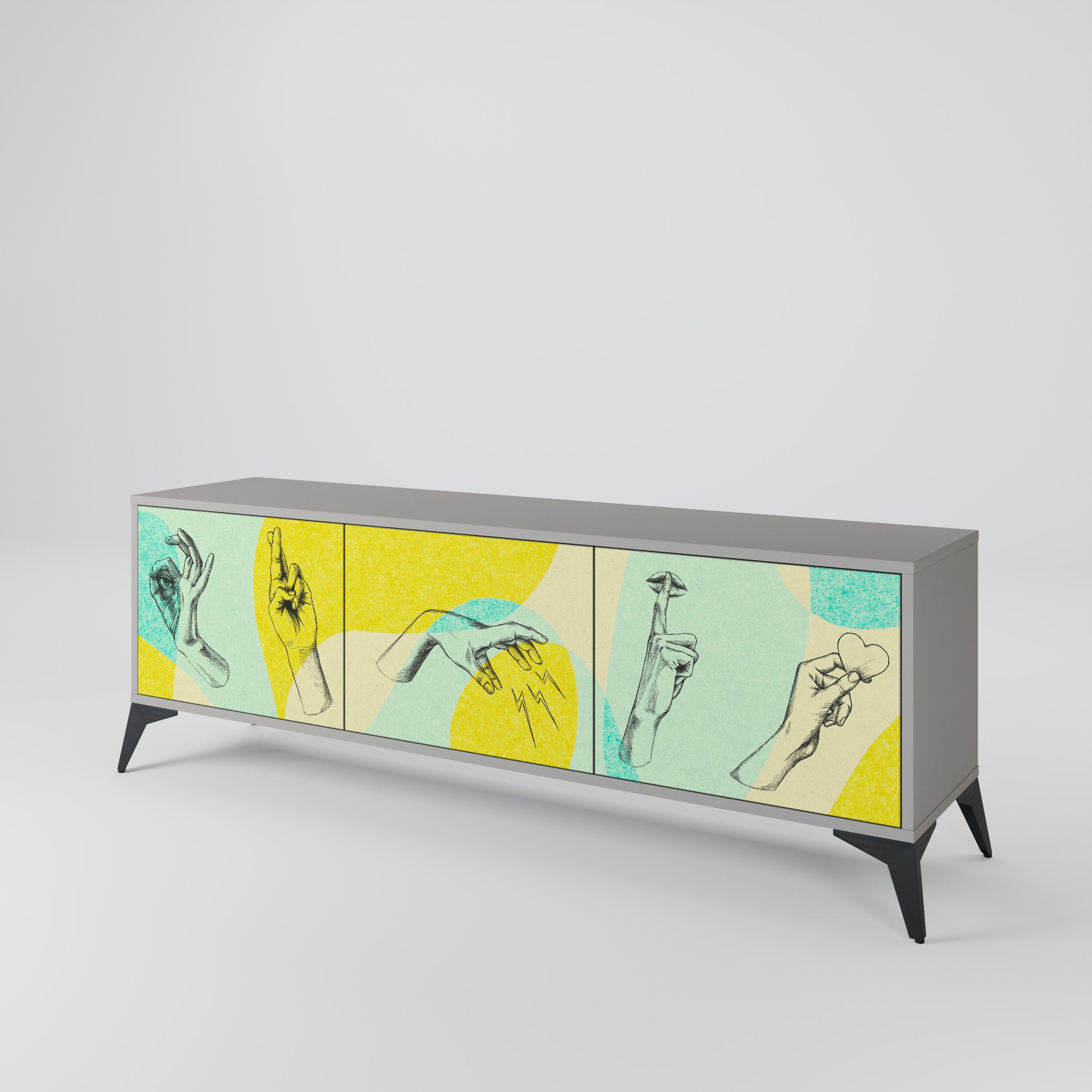 BODY LANGUAGE 3-Door TV Stand in Grey Finish