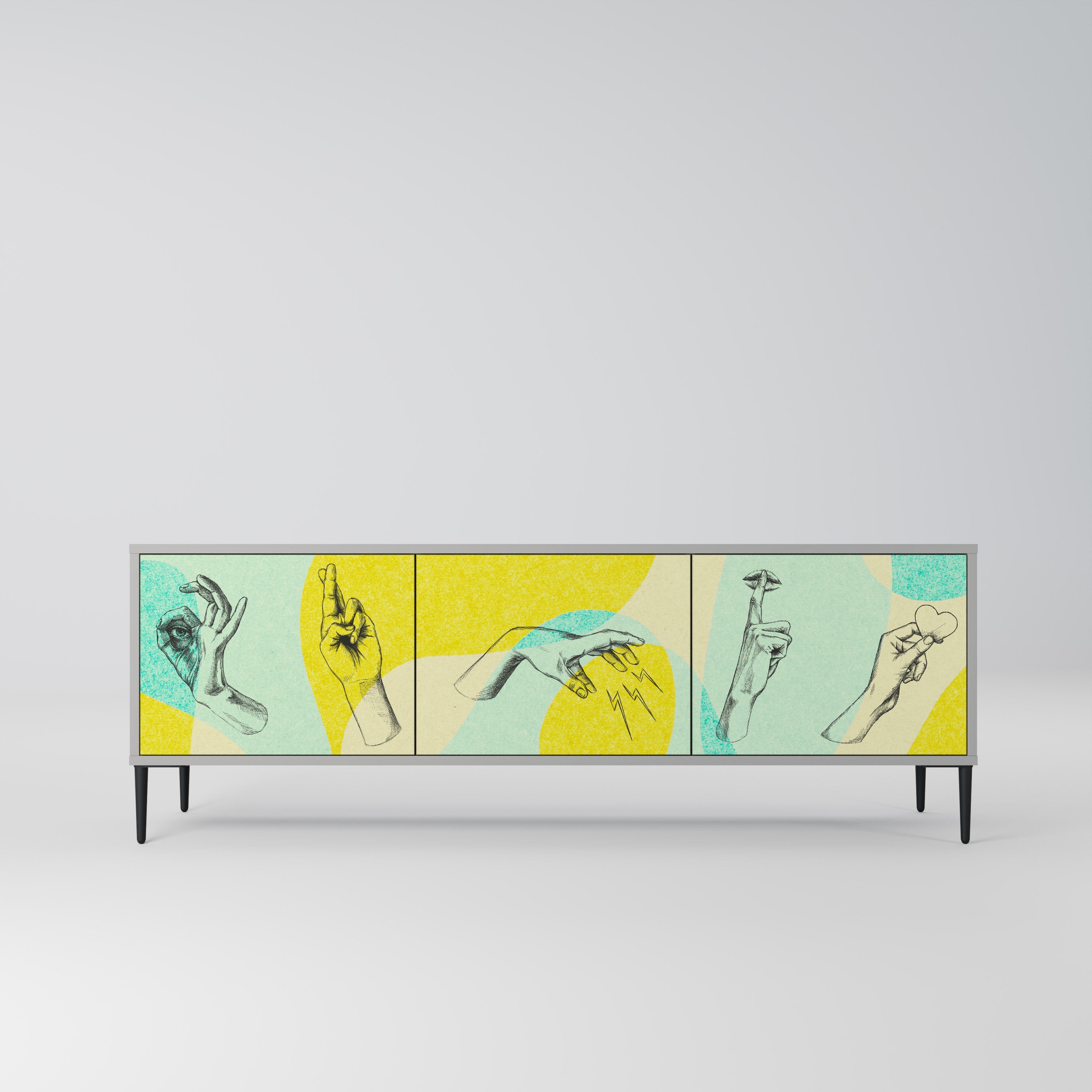 BODY LANGUAGE 3-Door TV Stand in Grey Finish