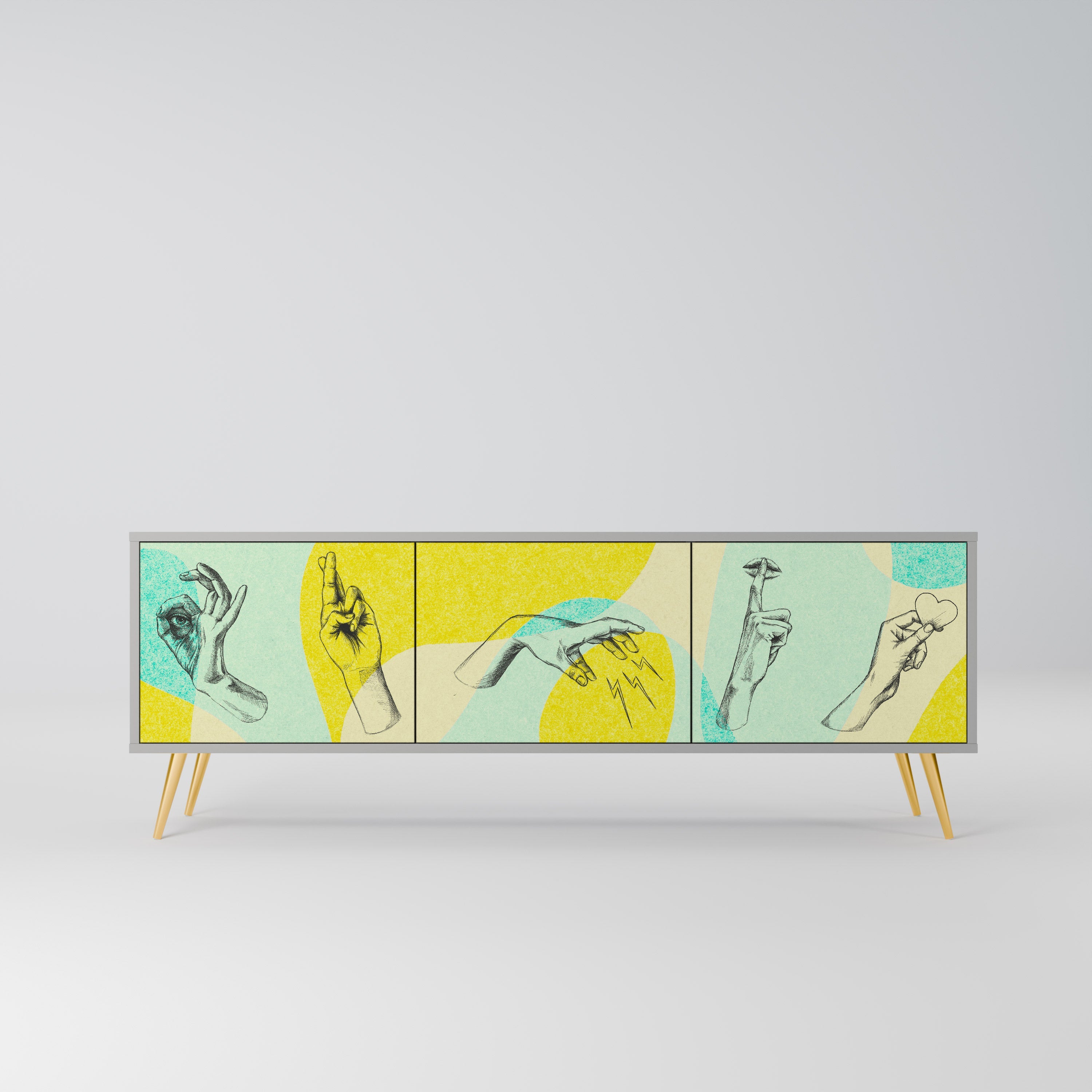 BODY LANGUAGE 3-Door TV Stand in Grey Finish